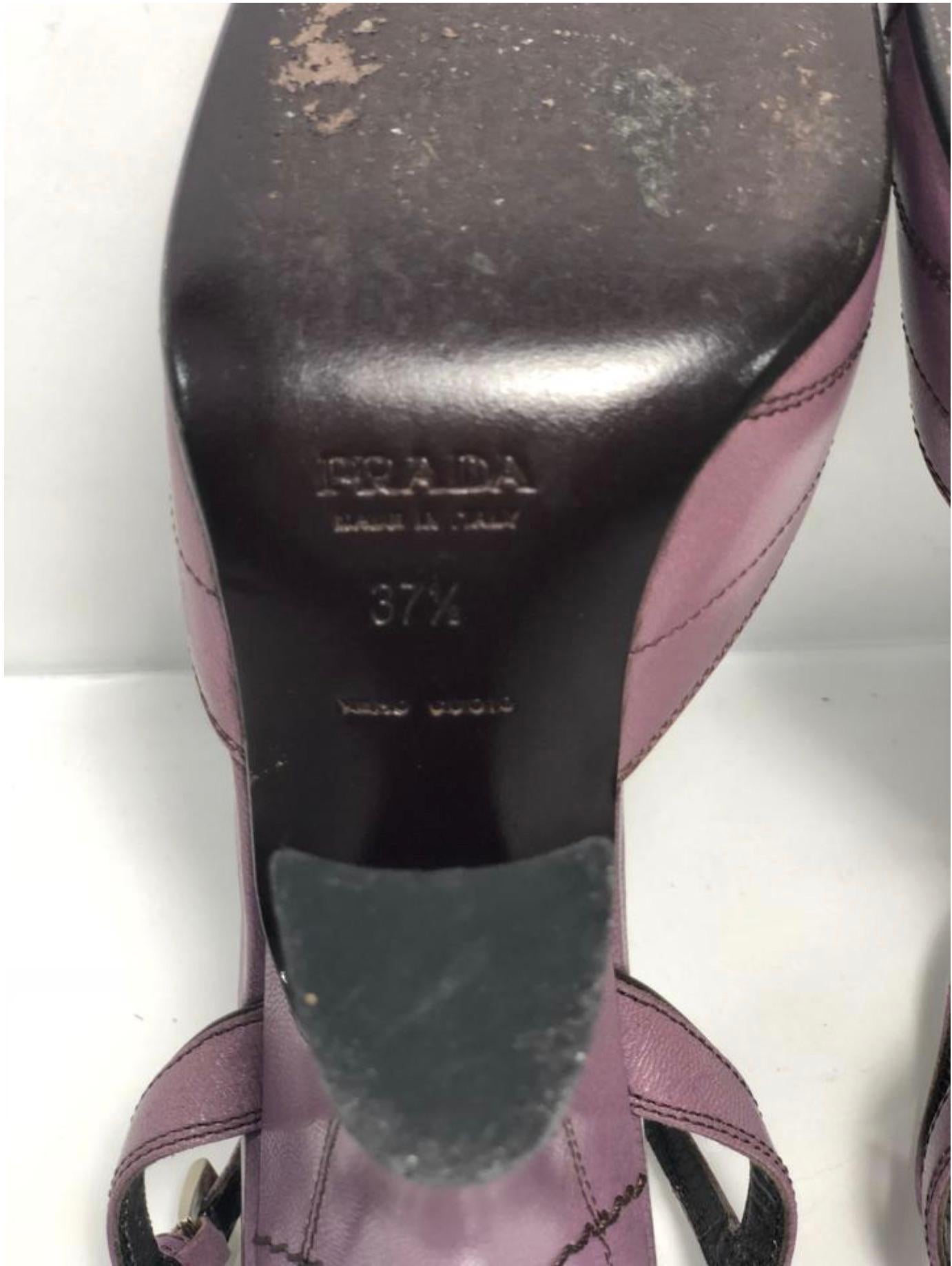  Prada Capretto Fume Petalo Decorative Stitch Mary Jane Pump Chunky Flair Heel For Sale 4