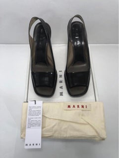 Marni Brown Leather Platform Peep Toe Pump with Chunky Heel