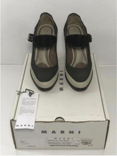 Marni Two Tone Gray Leather Mary Jane with Chunky Heel