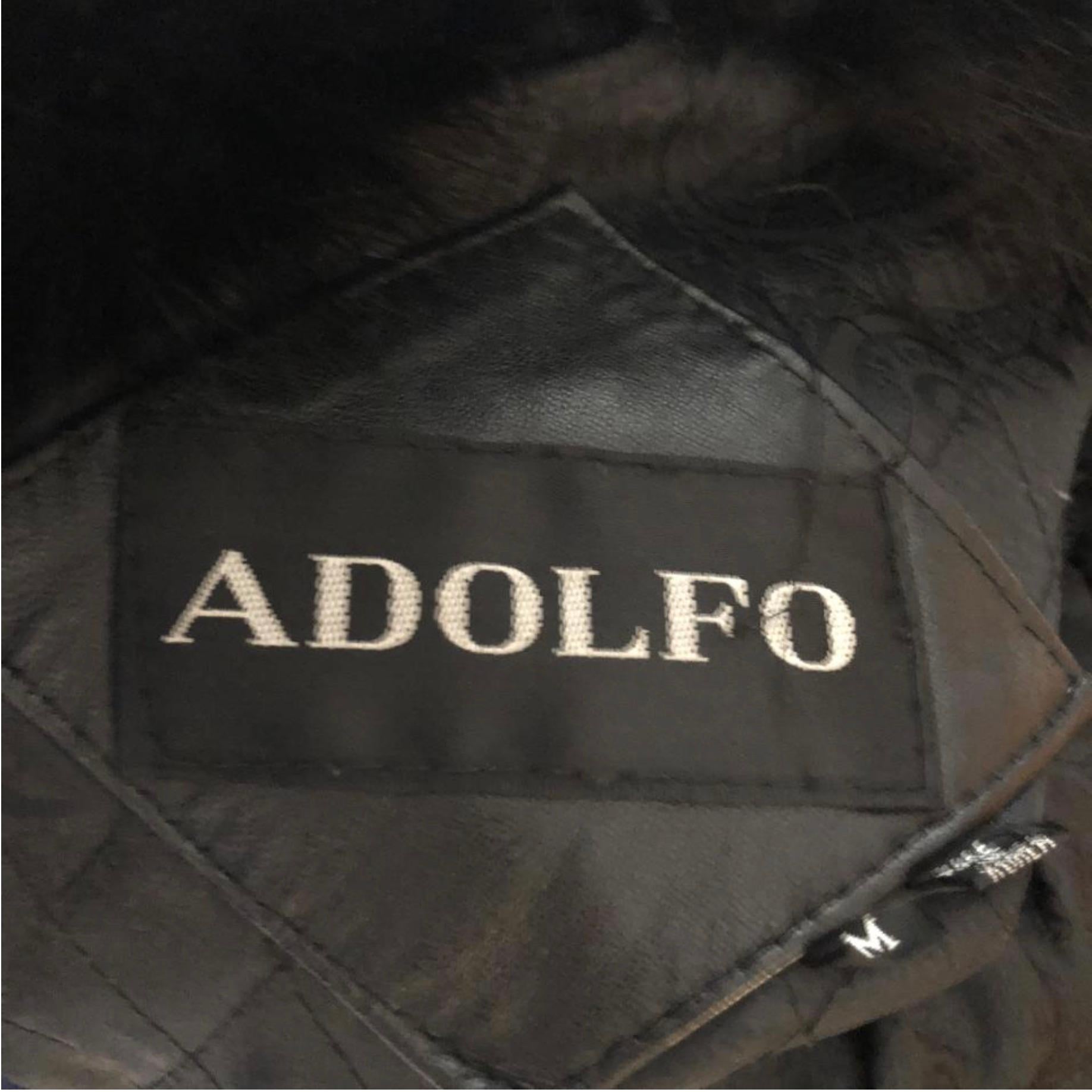 Women's or Men's  Adolfo Black Leather and Fox Long Winter Coat with Belt For Sale