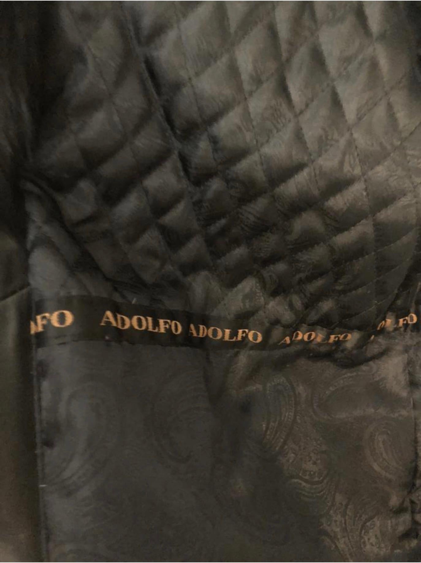  Adolfo Black Leather and Fox Long Winter Coat with Belt For Sale 4
