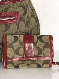 Coach Signature Jacquard Canvas Hobo Handbag and Matching Wallet in Red