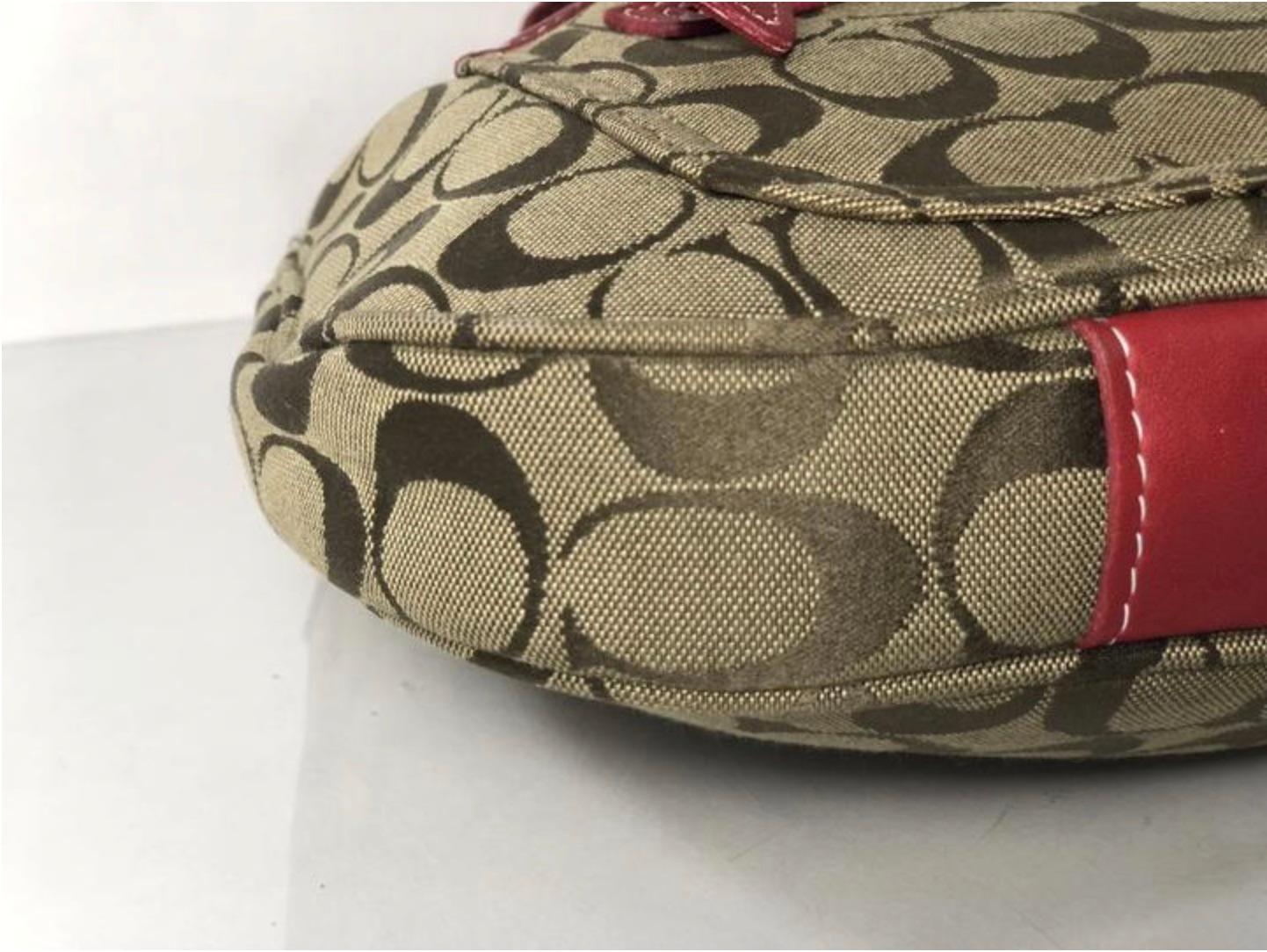 Black Coach Signature Jacquard Canvas Hobo Handbag and Matching Wallet in Red For Sale