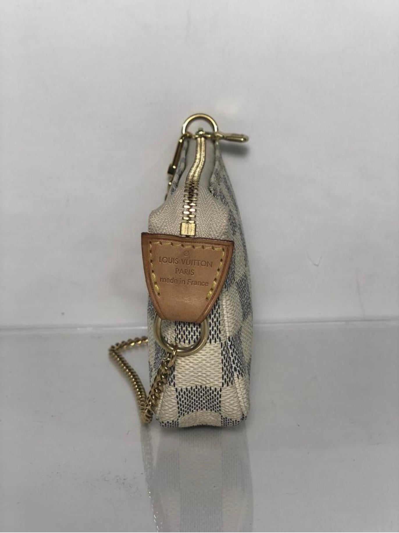 Gray Louis Vuitton Damier Azur Pochette Accessories Mini Wristlet Handbag For Sale