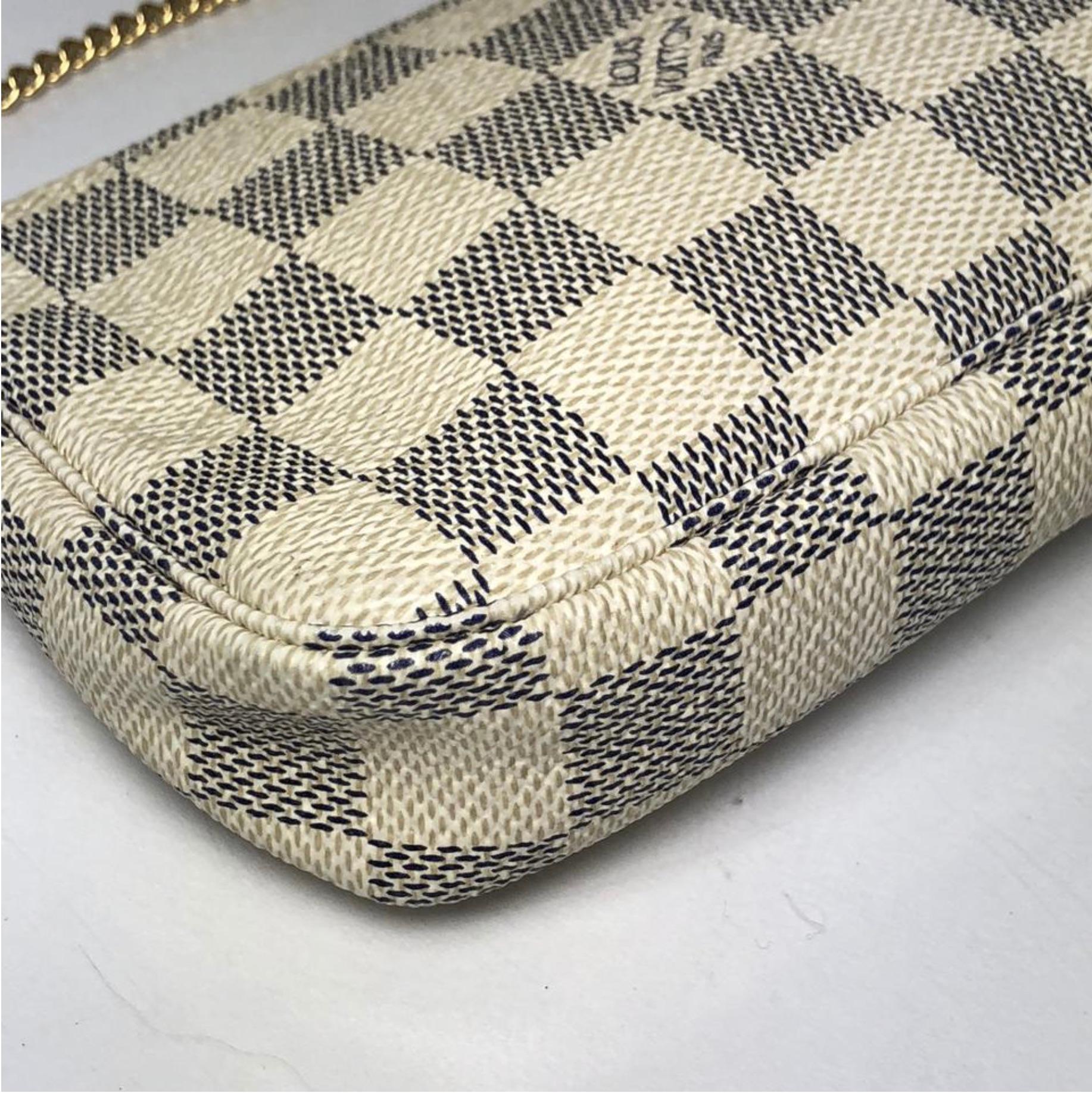 Louis Vuitton Damier Azur Pochette Accessories Mini Wristlet Handbag For Sale 4