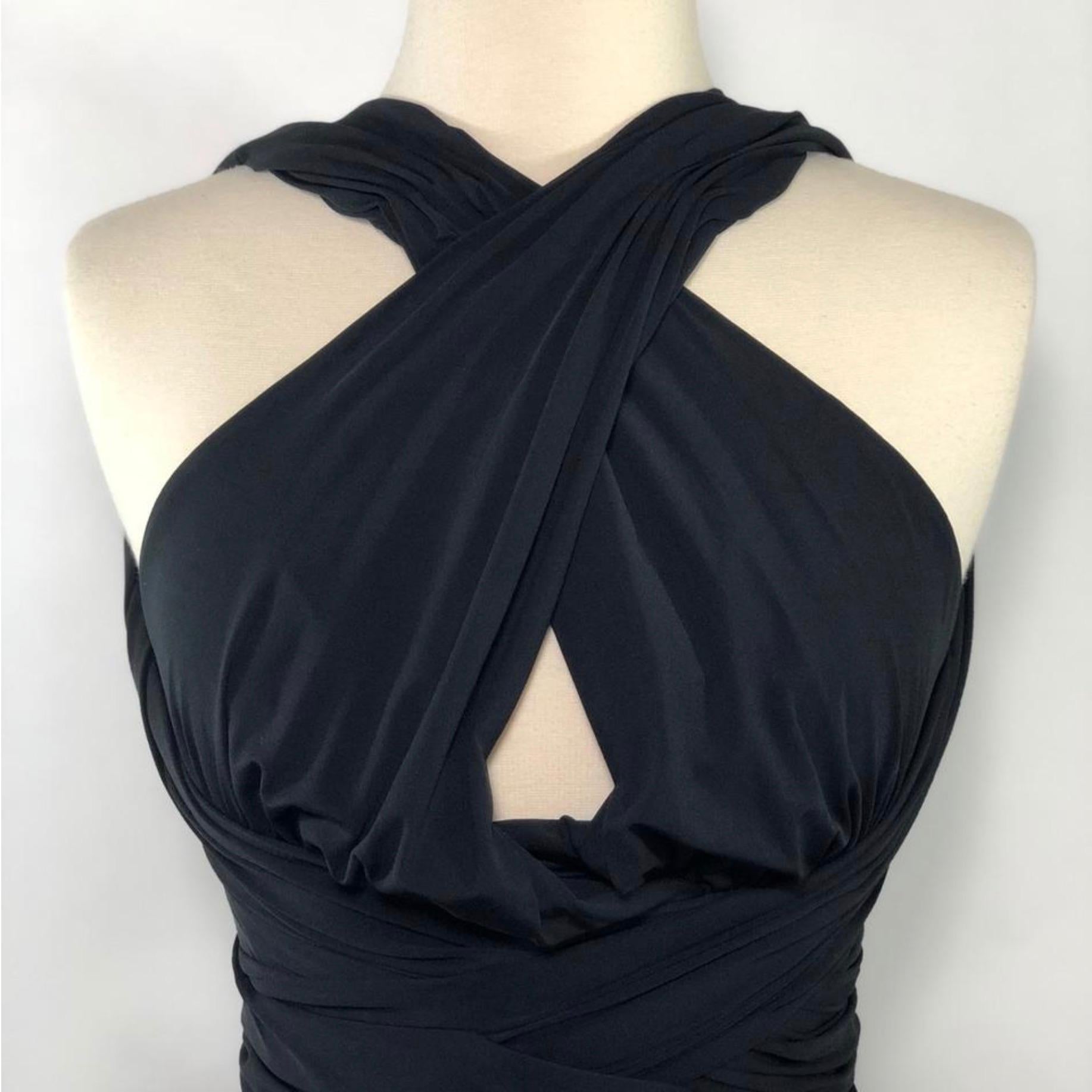  Halston Heritage Cutout Knotted Stretch-Jersey Gown in Black Size 2 In Excellent Condition For Sale In Saint Charles, IL