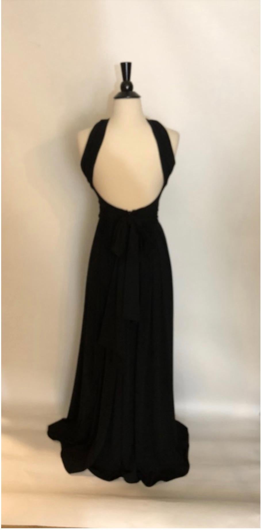  Halston Heritage Cutout Knotted Stretch-Jersey Gown in Black Size 2 For Sale 2