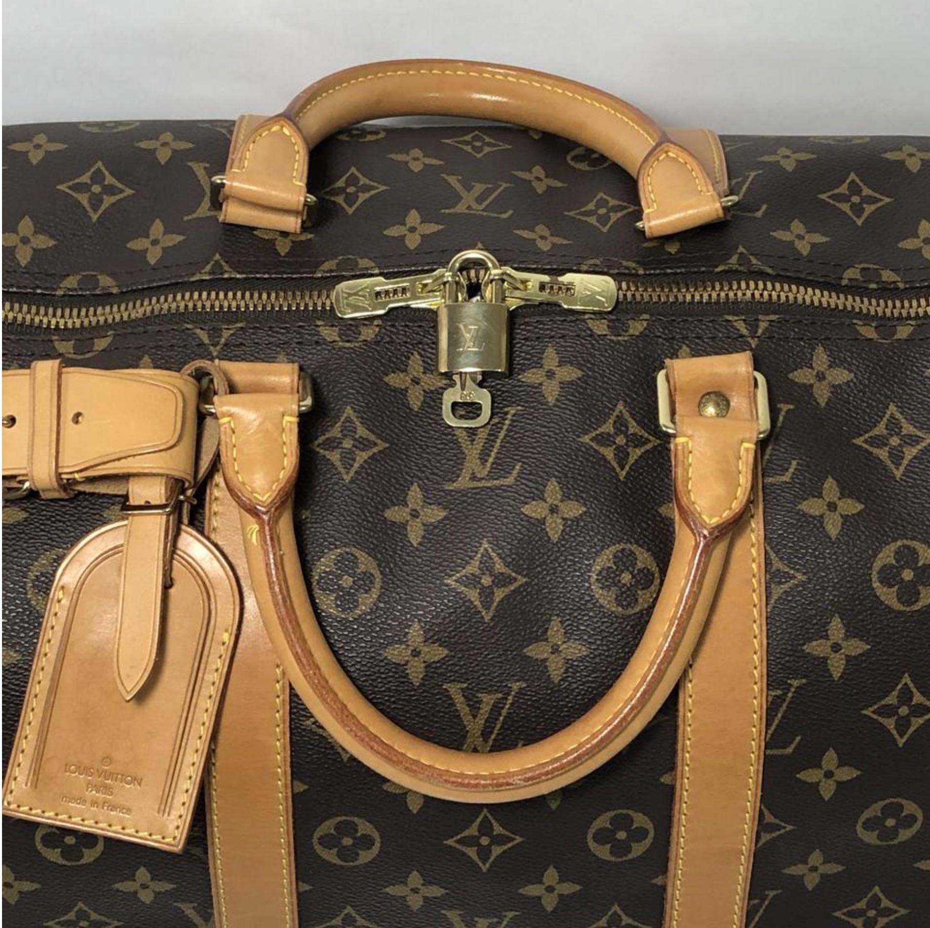 Black  Louis Vuitton Monogram Keepall 55 Top Handle Travel Bag For Sale