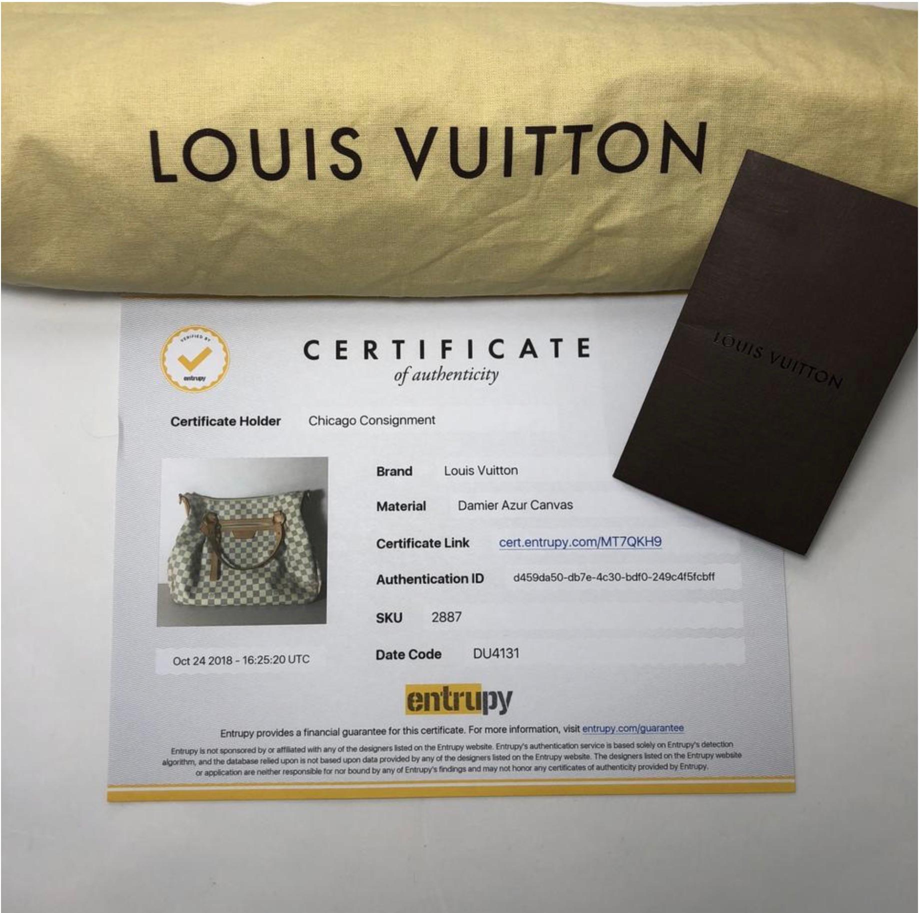 MODEL - Louis Vuitton Damier Azur Evora MM Shoulder Handbag

CONDITION - Exceptional. Light vachette, very light watermark, no dryness and no cracking. Bright and shiny hardware with no tarnishing or chipping. No rips, holes, tears, stains or odors.