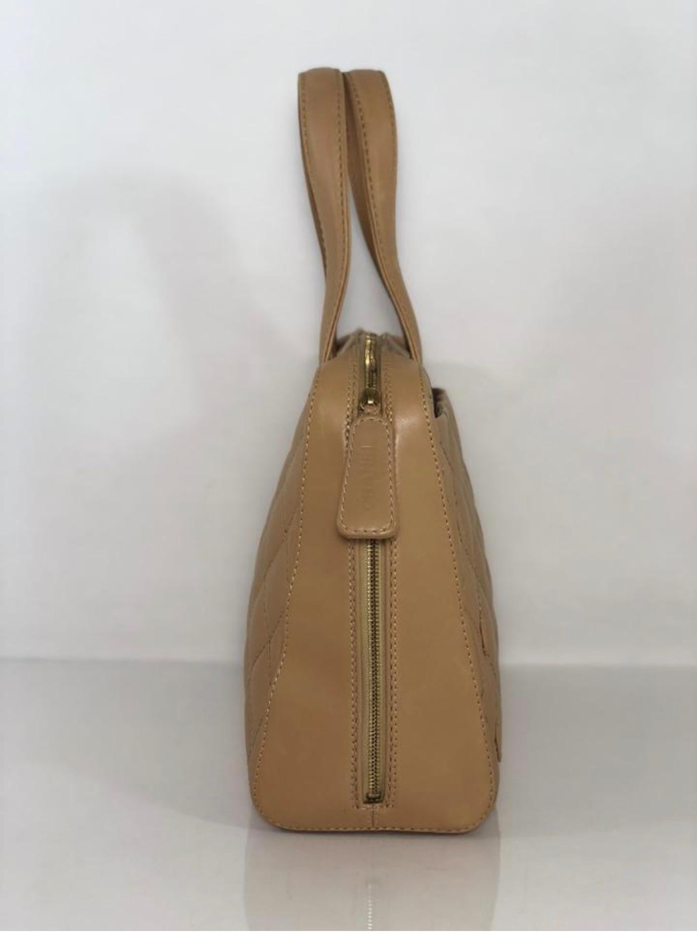 Chanel Lambskin Leather Wild Stitch Large Shoulder with Gold Hardware in Beige In Excellent Condition For Sale In Saint Charles, IL