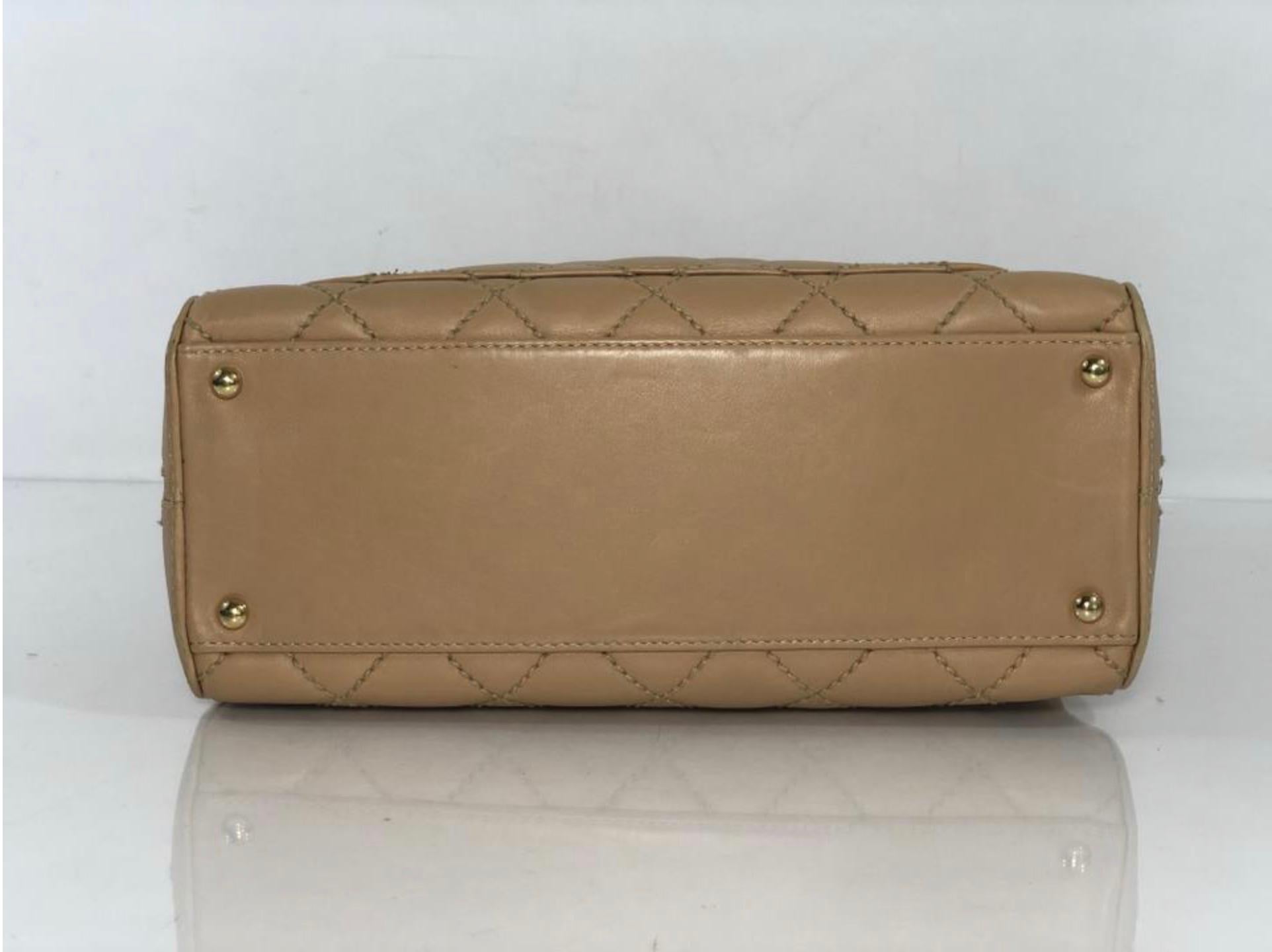 Chanel Lambskin Leather Wild Stitch Large Shoulder with Gold Hardware in Beige For Sale 2