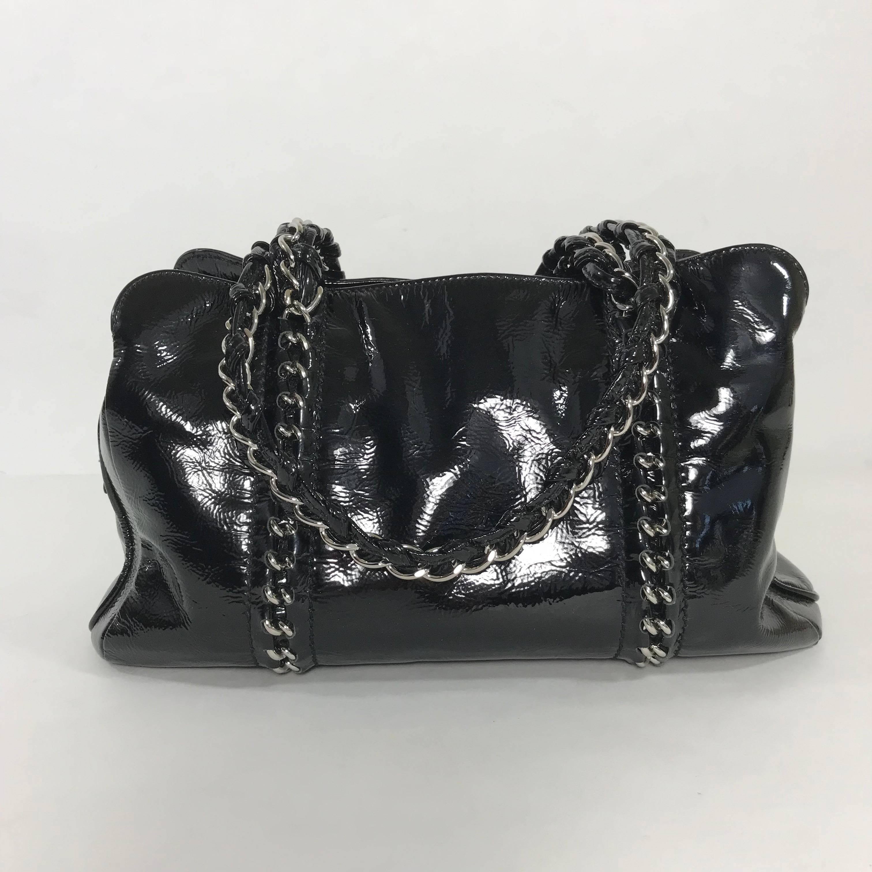 Women's or Men's Chanel Black Patent Leather Shoulder Bag 