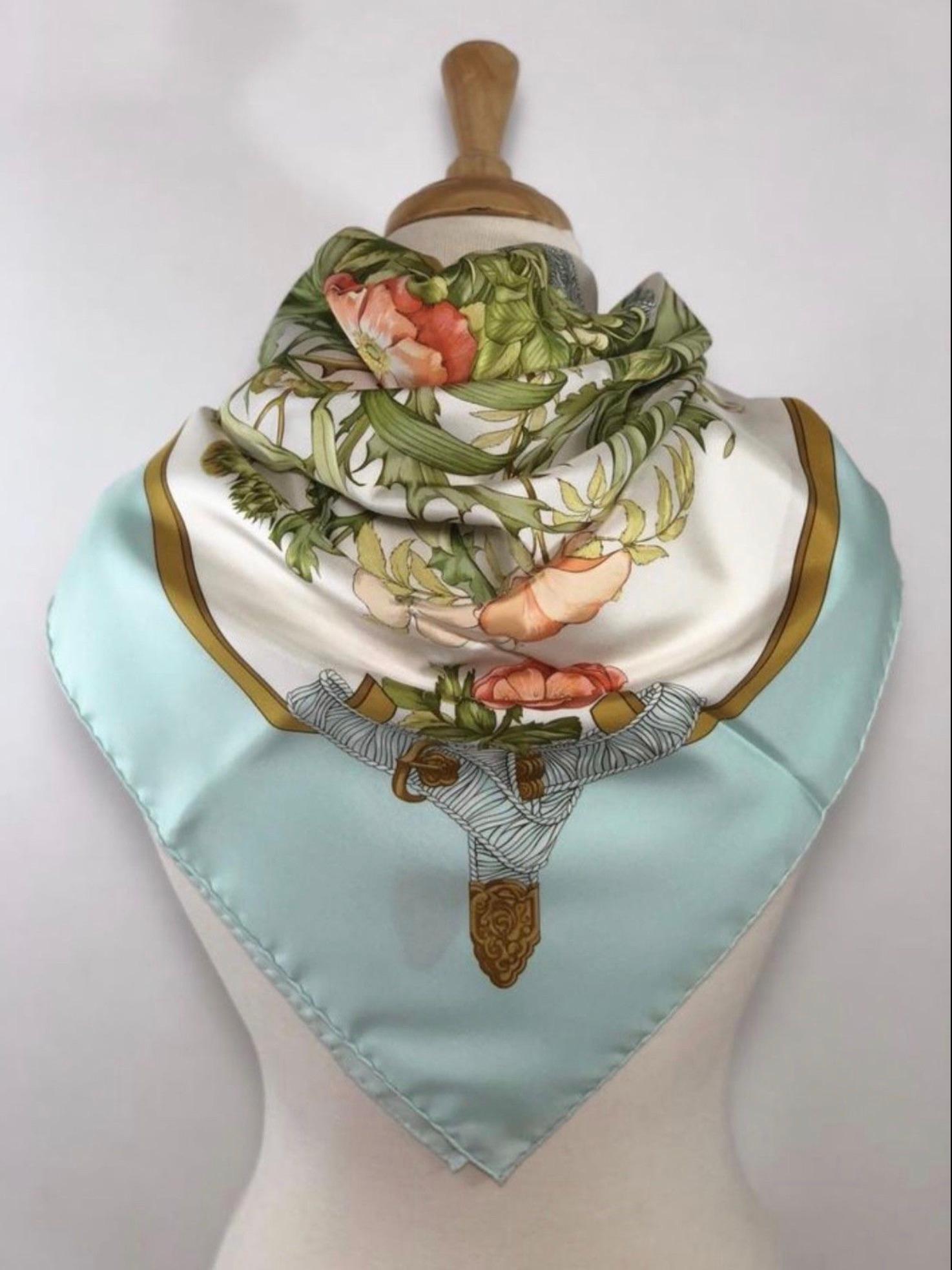 Hermes Light Blue Regina Silk Scarf  In Excellent Condition In Saint Charles, IL
