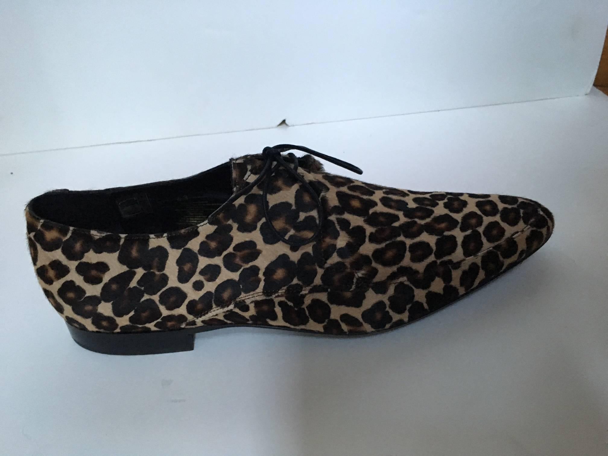 Black Burberry Prorsum Men's Leopard Print Calf Hair Derby Shoes new with box, unused