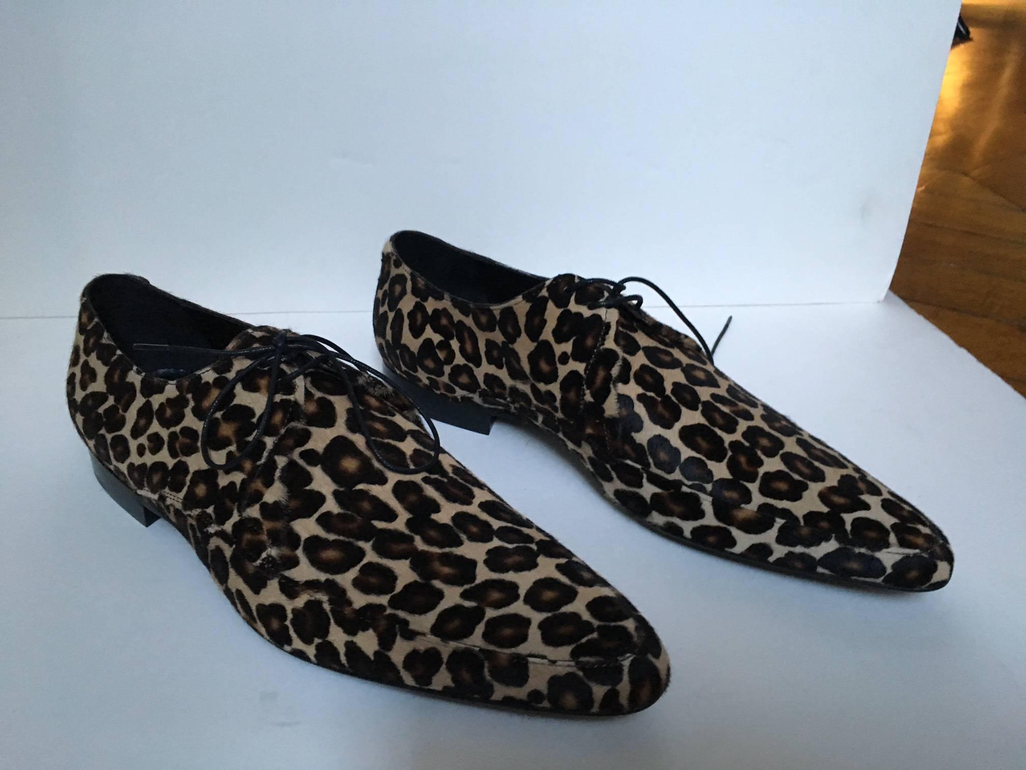 Burberry Prorsum Men's Leopard Print Calf Hair Derby Shoes new with box, unused In New Condition In Paris, FR