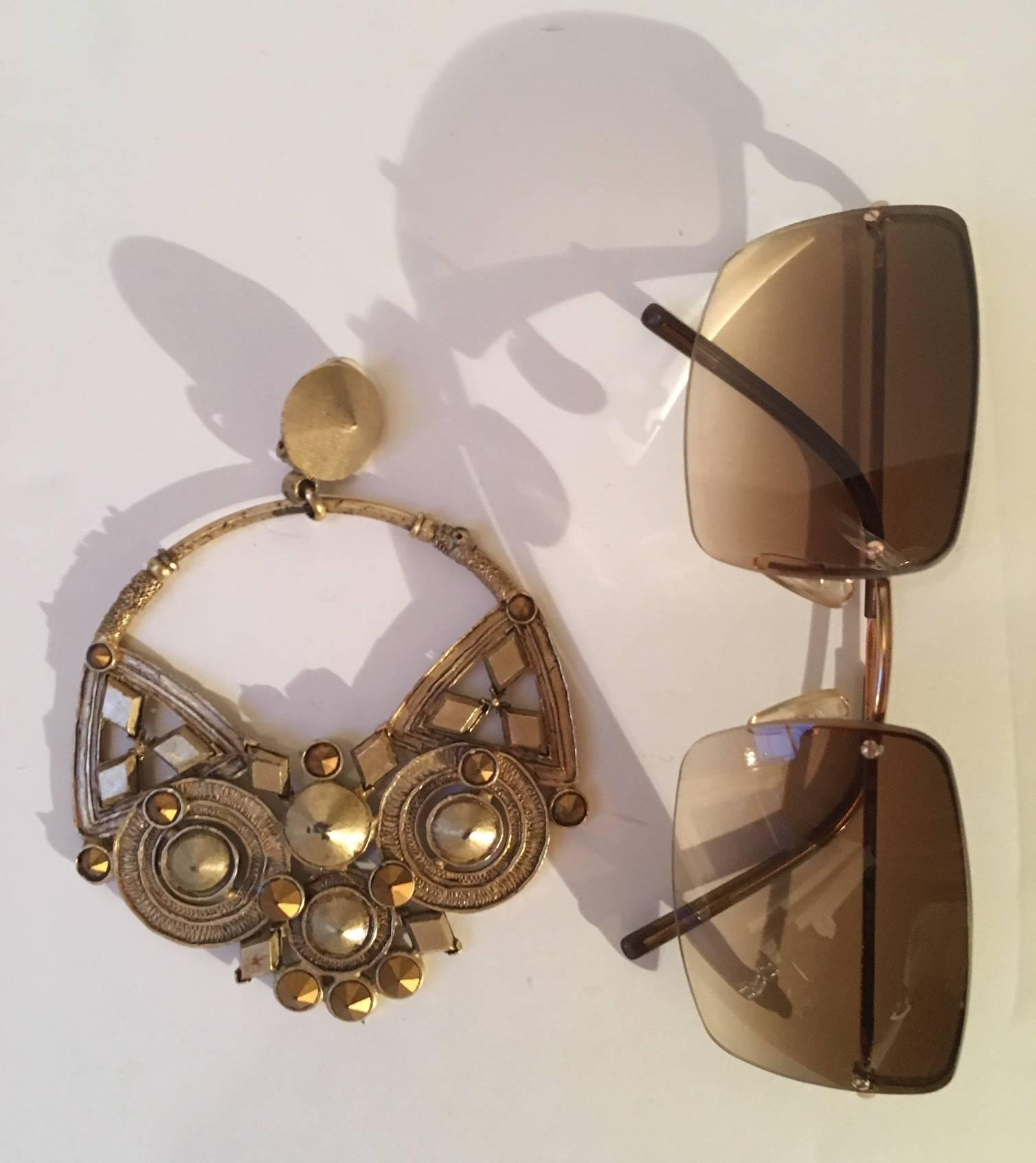 Anglo-Indian Jean Paul Gaultier large pair of earrings , mat gold plated on bronze . For Sale