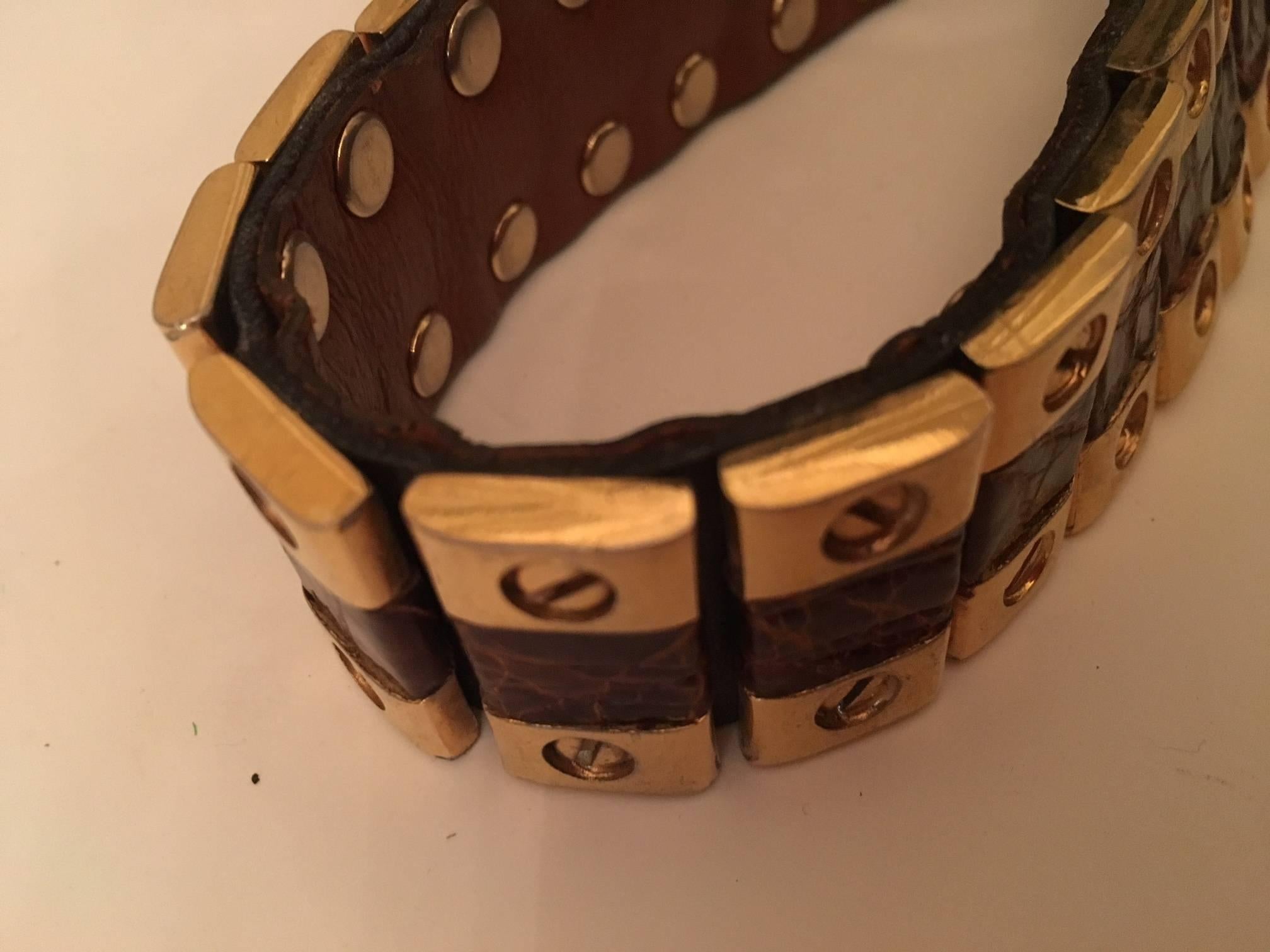 Important vintage leather and gold plated metal  Belt Gucci Style In Good Condition For Sale In Paris, FR