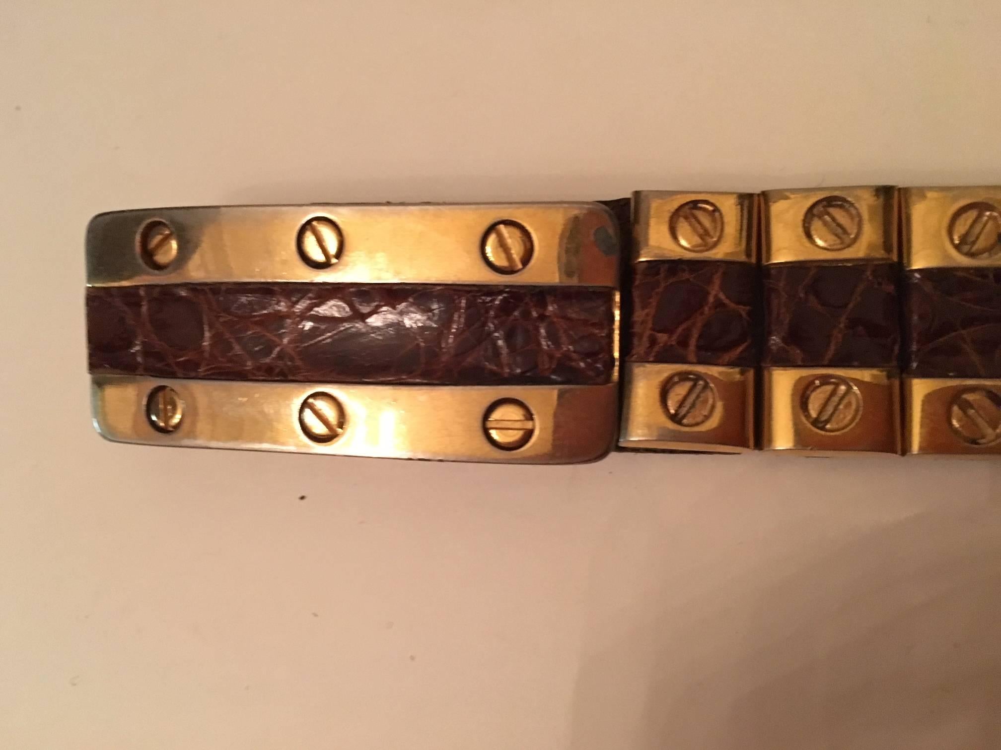Important vintage leather and gold plated metal  Belt Gucci Style For Sale 1