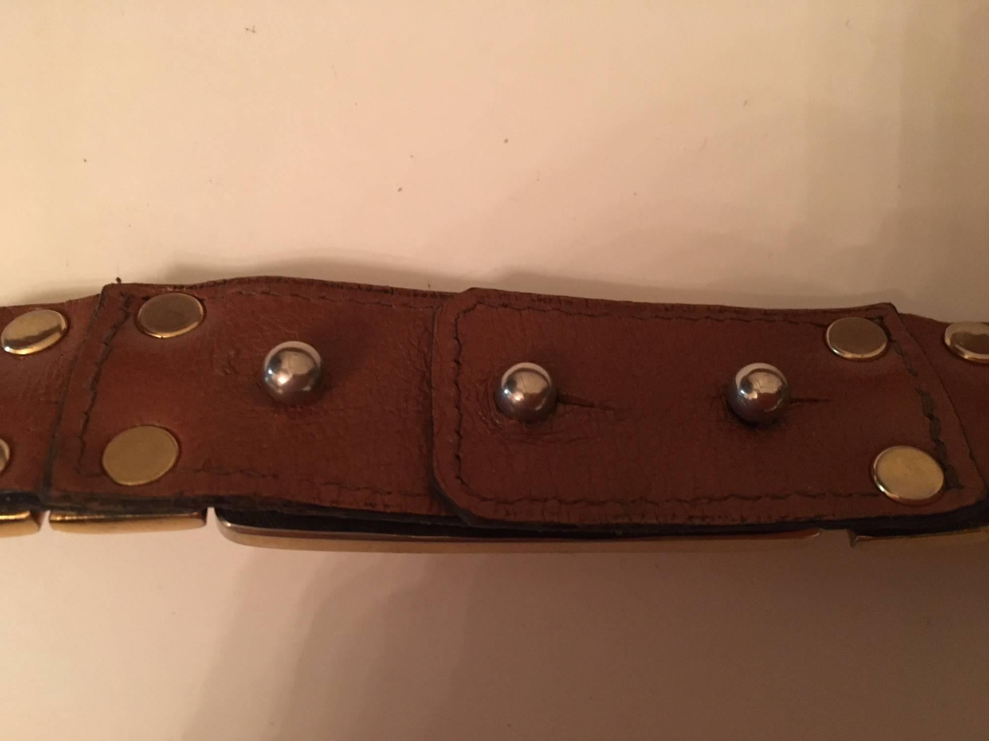 Important vintage leather and gold plated metal  Belt Gucci Style For Sale 2