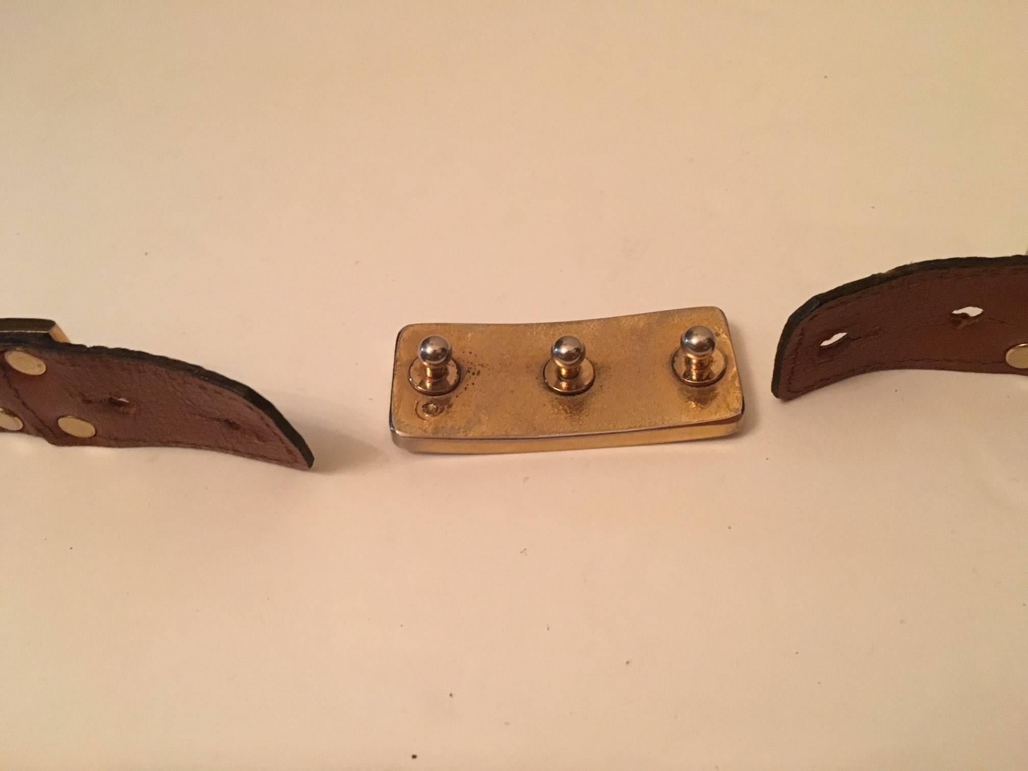 Important vintage leather and gold plated metal  Belt Gucci Style For Sale 3