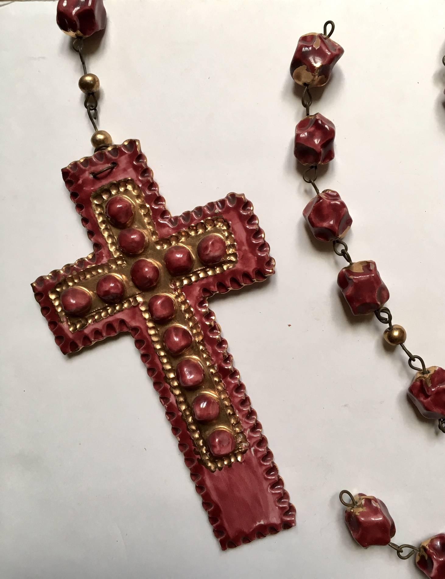 A massive Tullio Mazzotti Ceramic Rosary  by falmous manufacterer Mazzotti VMA Albisola ,Italy .
circa 1980
full lenght 200 cm (the cross only 24x14 cm)