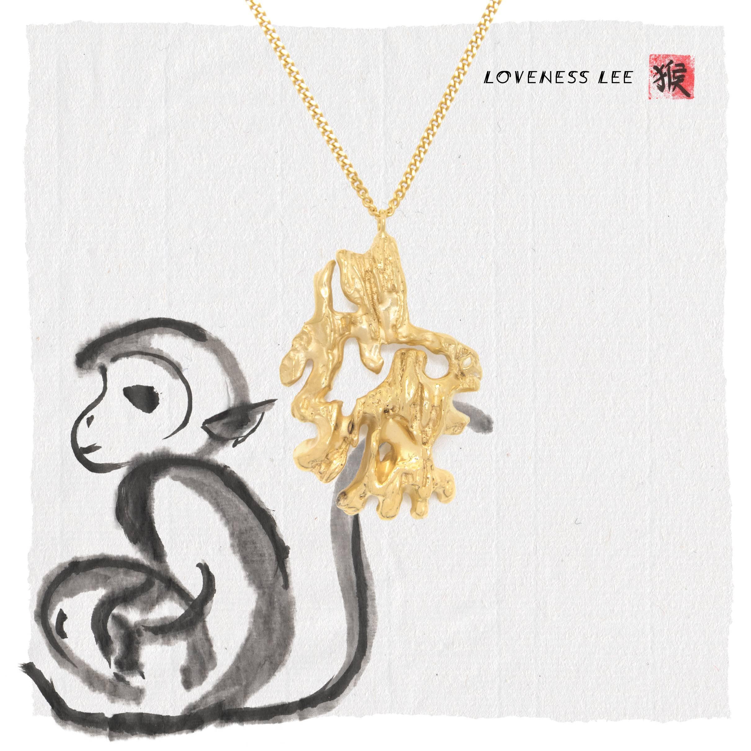 Contemporary Loveness Lee Chinese Zodiac Monkey Horoscope Gold Pendant Necklace For Sale