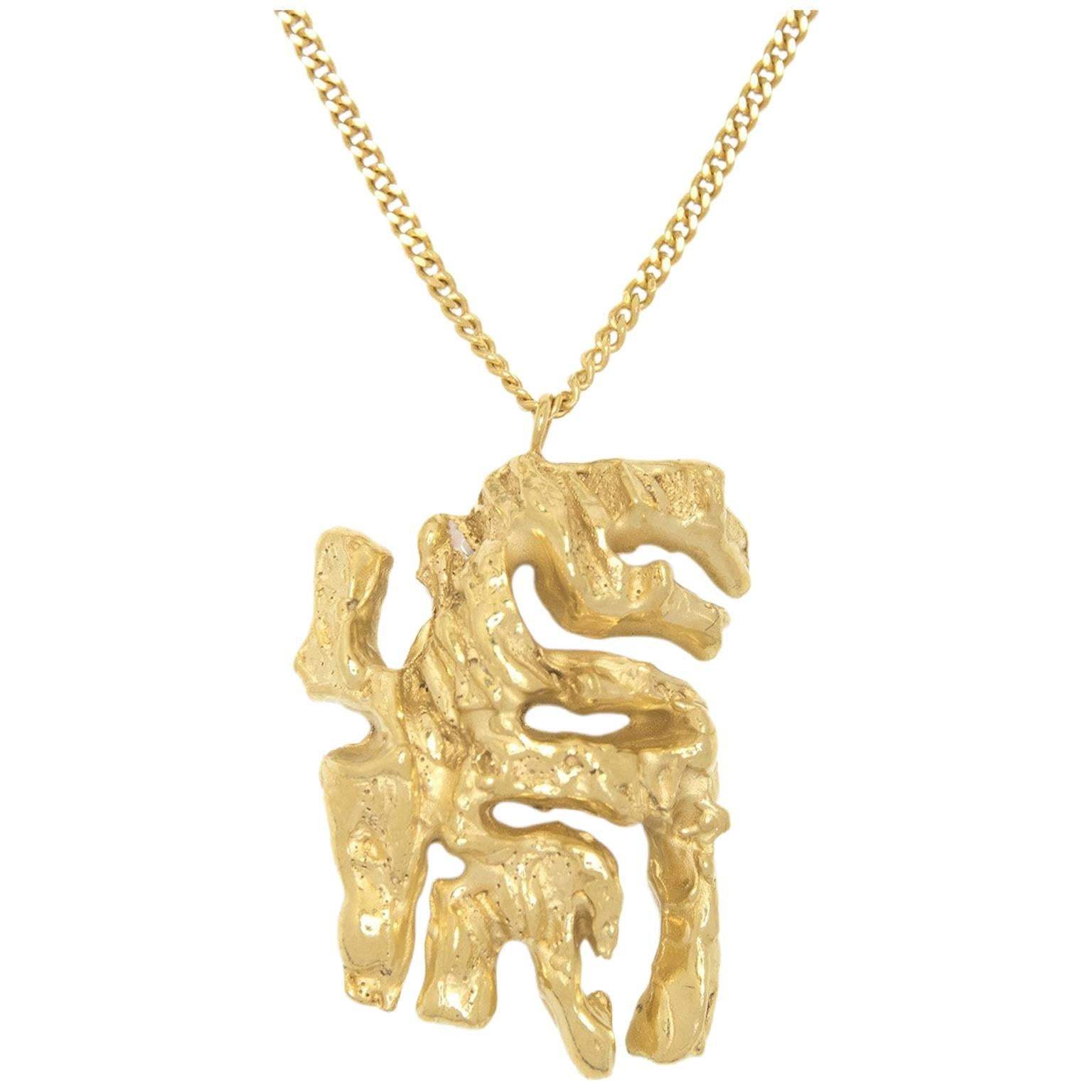 Loveness Lee - Chinese Zodiac Tiger - Horoscope Gold Pendant Necklace For Sale