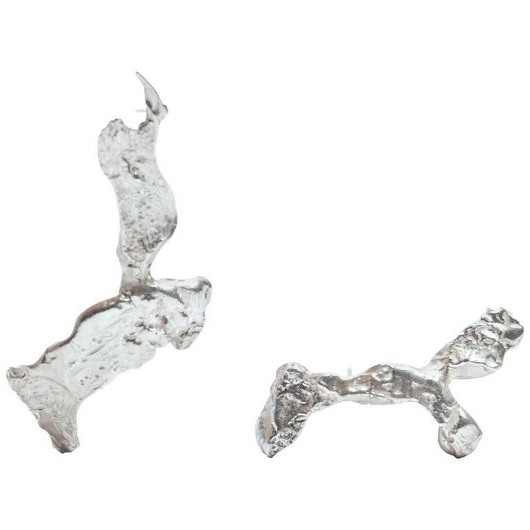 Loveness Lee - Thala - Asymmetrical Silver Cuff and Drop Earrings For Sale