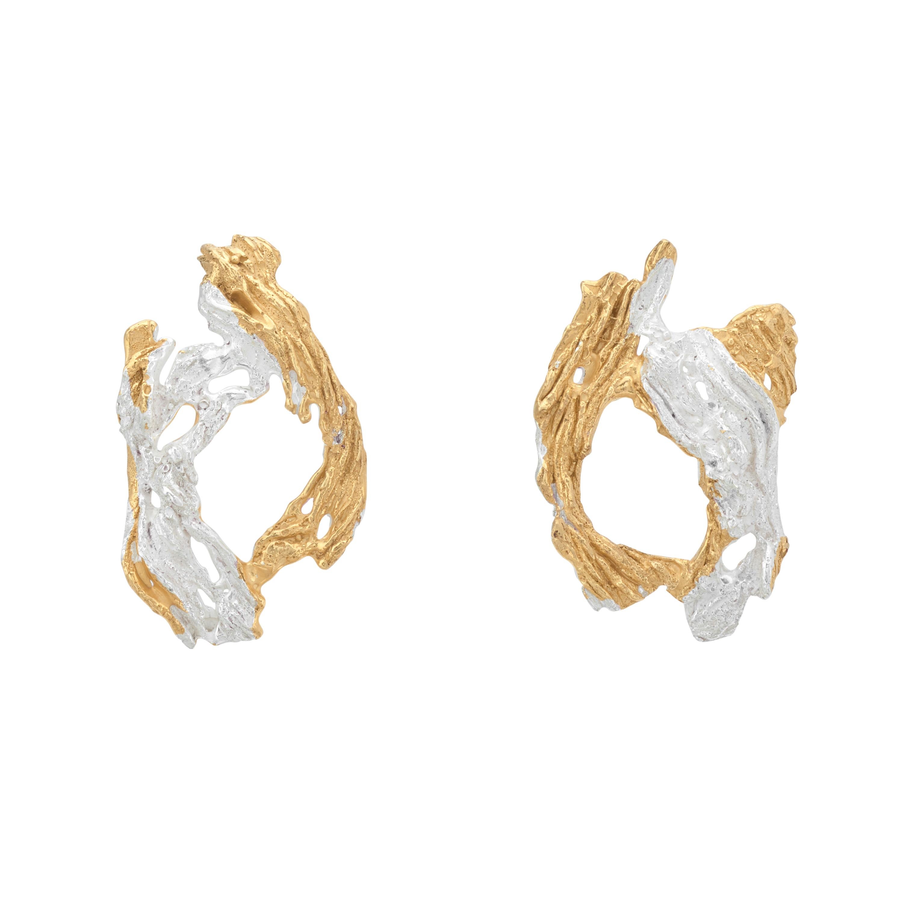 Loveness Lee - Itsaso - Gold and Silver hoop Textured Earrings For Sale
