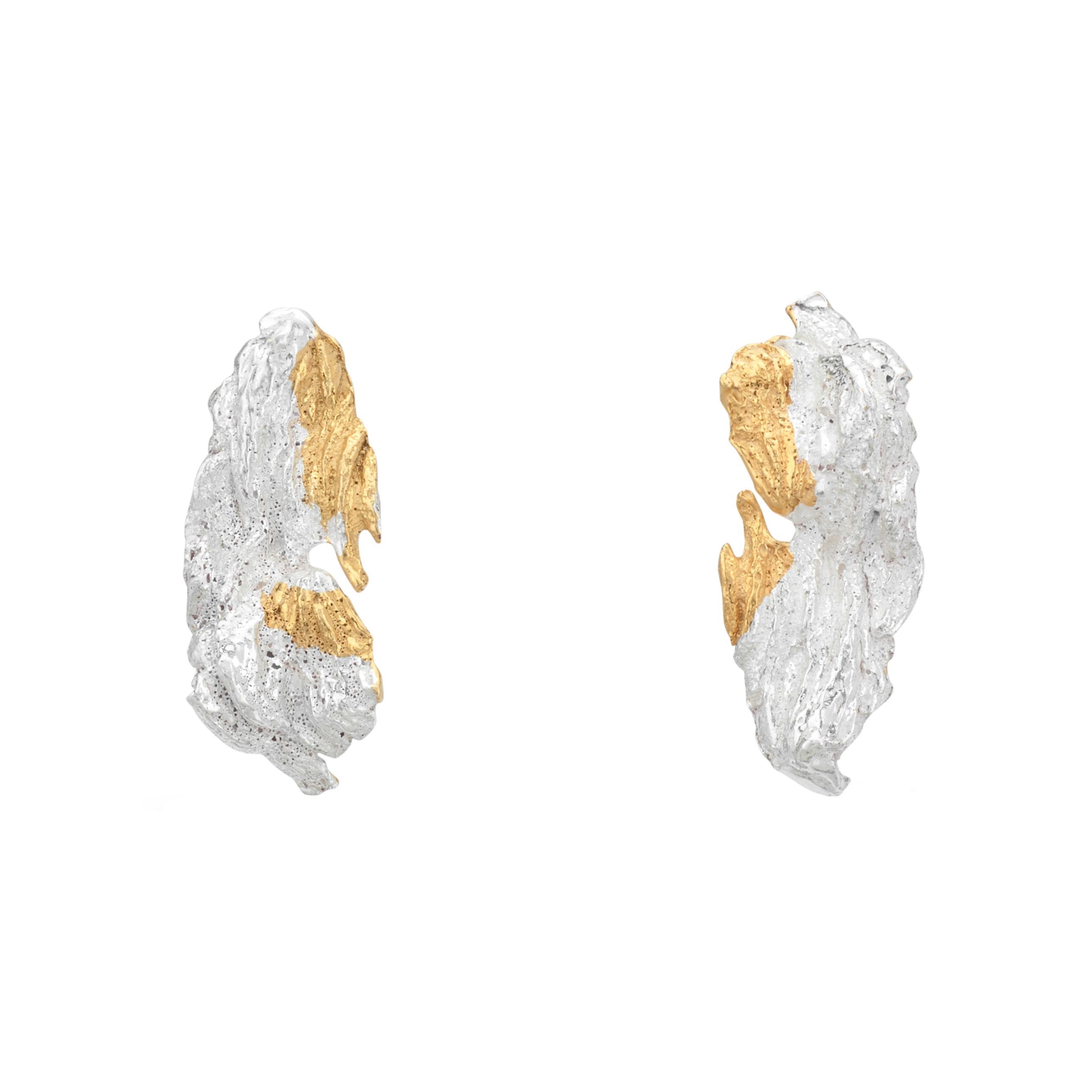 Loveness Lee - Anani - Small Gold and Silver Dangle Drop Textured Earrings For Sale