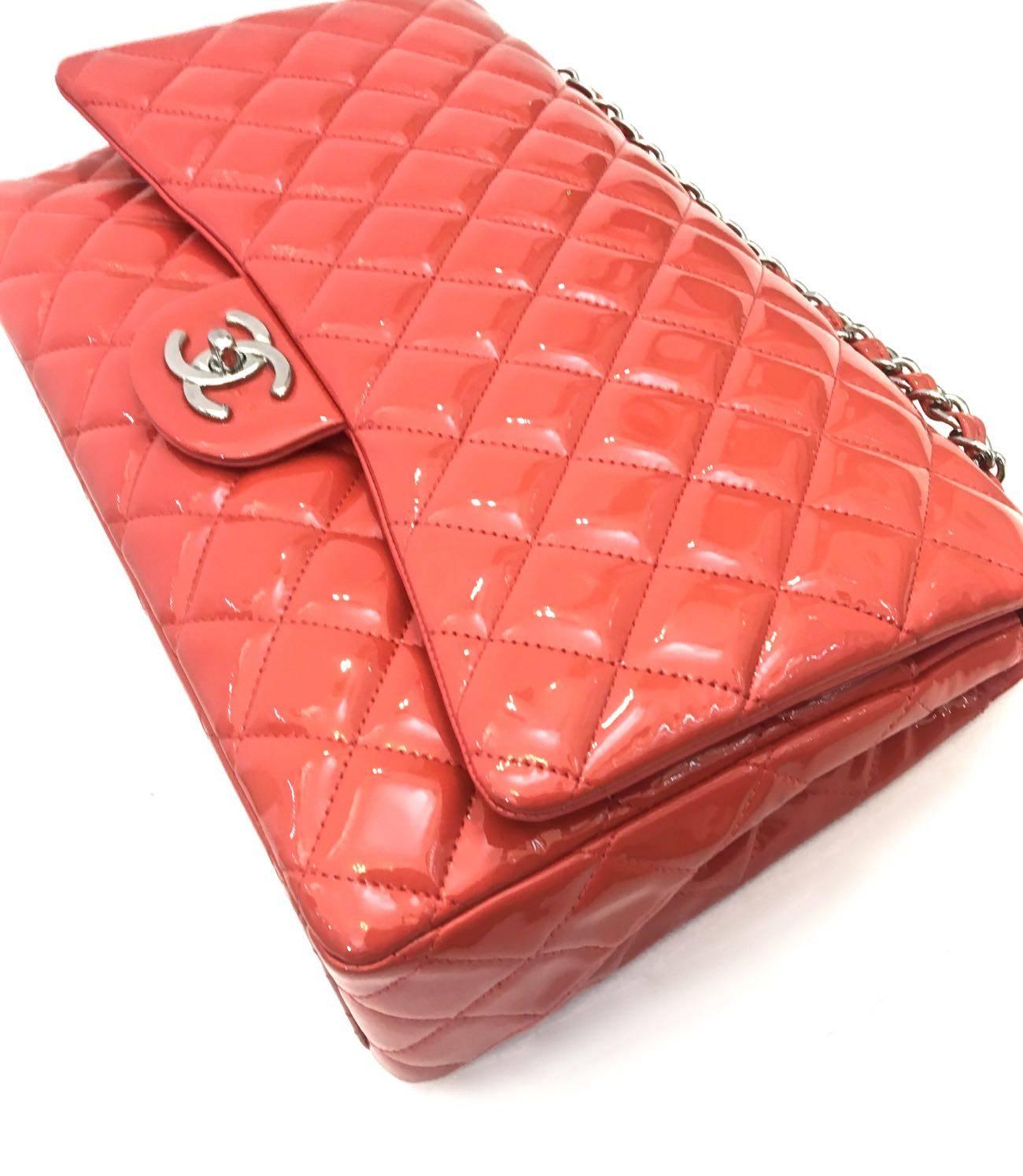 Orange Chanel Bag Maxi Jumbo Coral Vernis Leather, 2012
