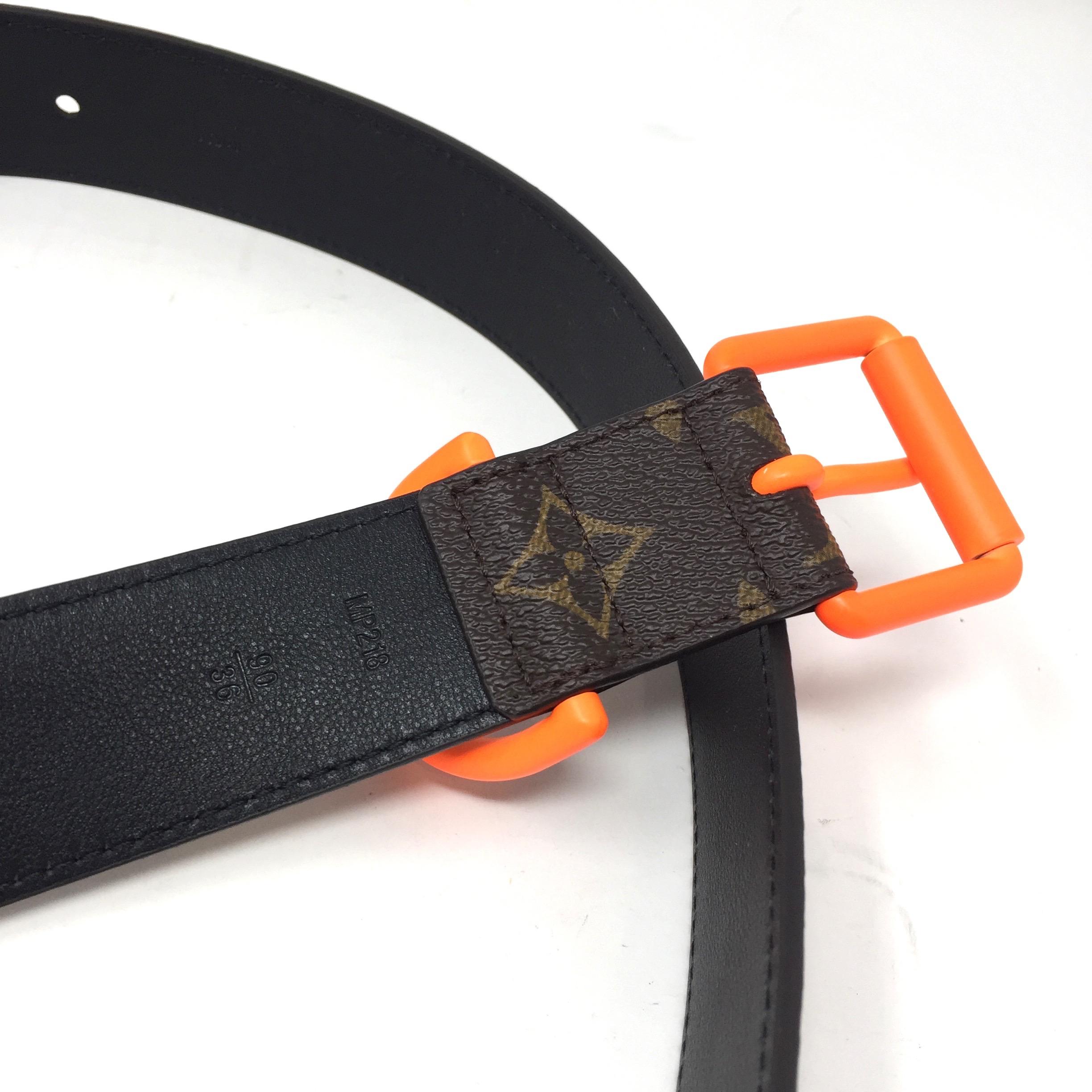 Black LOUIS VUITTON Monogram Solar Rey BELT w/ Orange Buckle , 2018