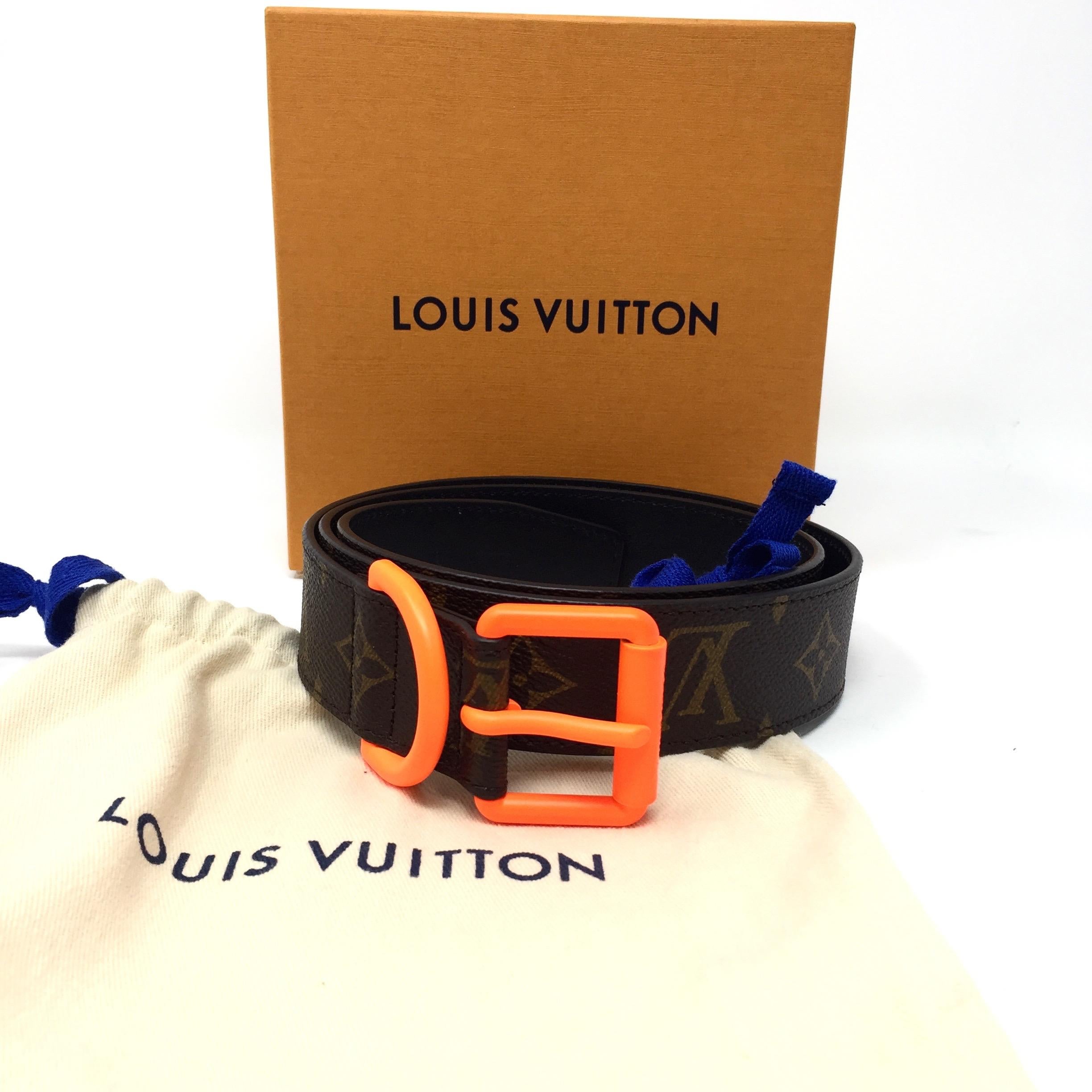  Brand New; Louis Vuitton Monogram Solar Rey Belt w/ Orange Buckle.
This item was exclusive London Pop-Up store realese for the SS19 collection. 'Very exclusive'
First collection of ther new Creative Director Virgil Abloh
Comes with the dustbag, box