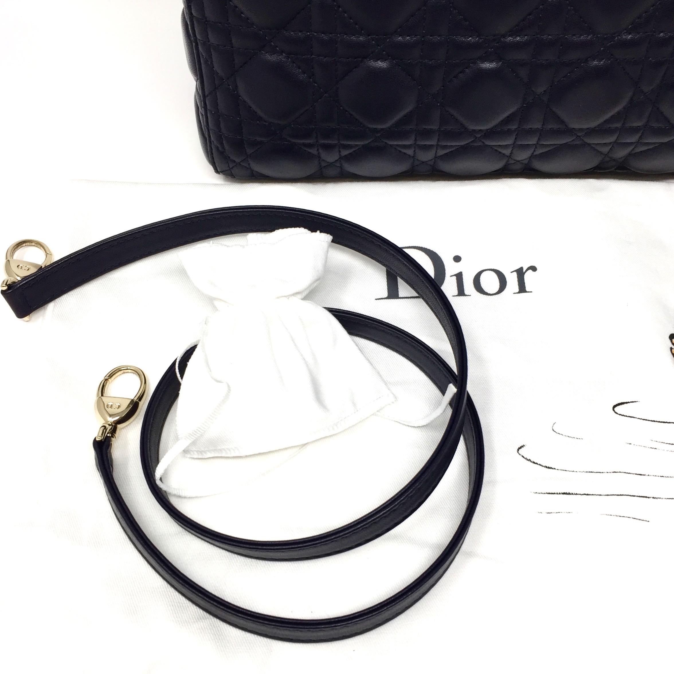DIOR Blue Leather Large Lady Dior Tote.  4