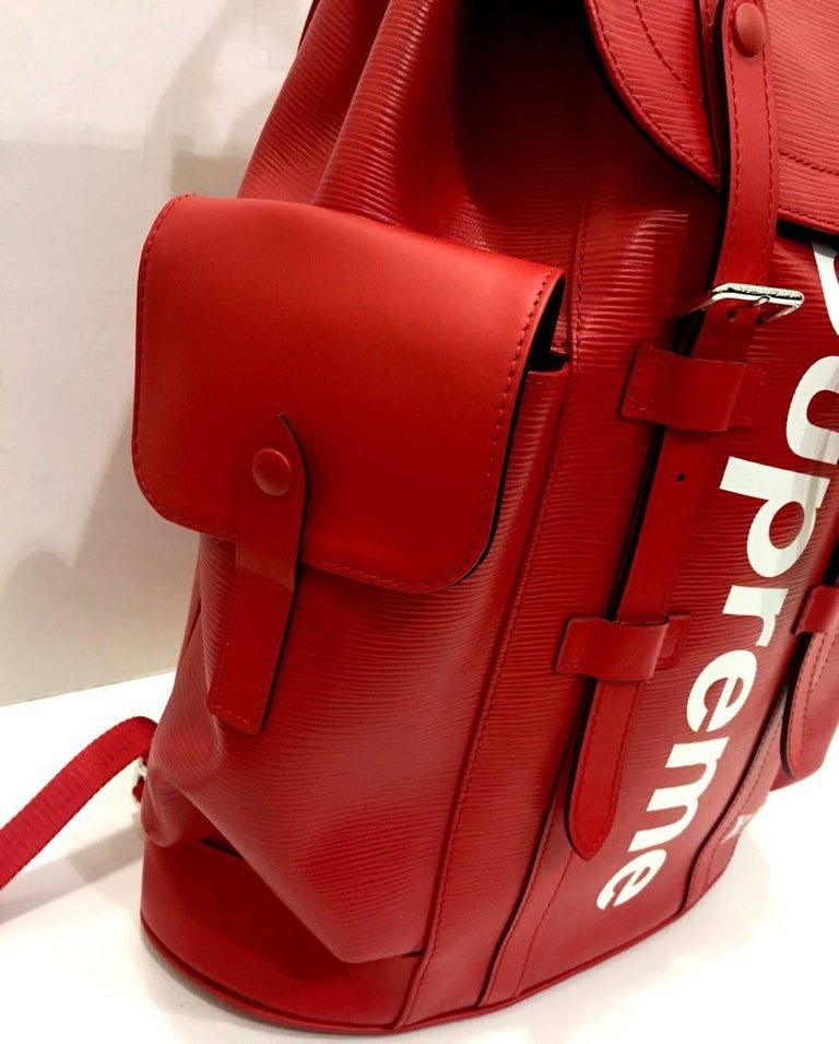 supreme backpack leather Louis Vuitton Red Leather Backpack for Supreme, 2017 at 1stdibs