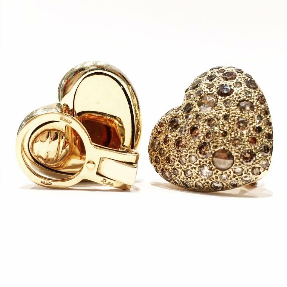 Pomellato
Pink an yellow Gold Heart Earrings 
Brown Diamonds and Rose Cut Bright
CT 4.22
cm 2,5 x 2 
Pomellato box complete 