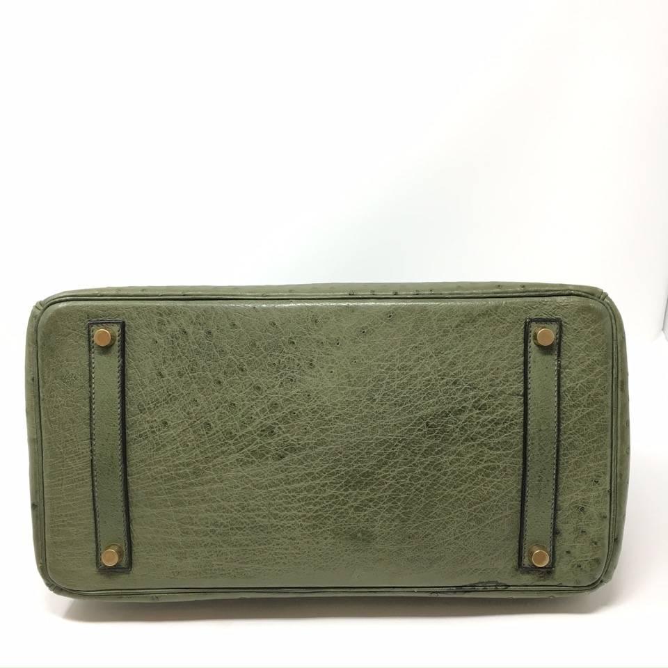 Gray Hermes Birkin 35 Ostrich Green Leather Bag, 2000