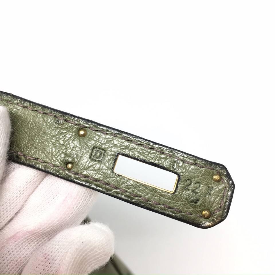 Hermes Birkin 35 Ostrich Green Leather Bag, 2000 In Good Condition In Milan, IT