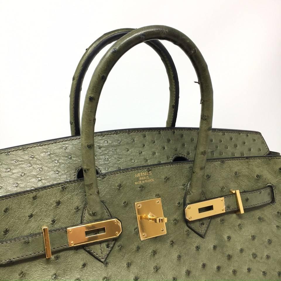 Women's Hermes Birkin 35 Ostrich Green Leather Bag, 2000