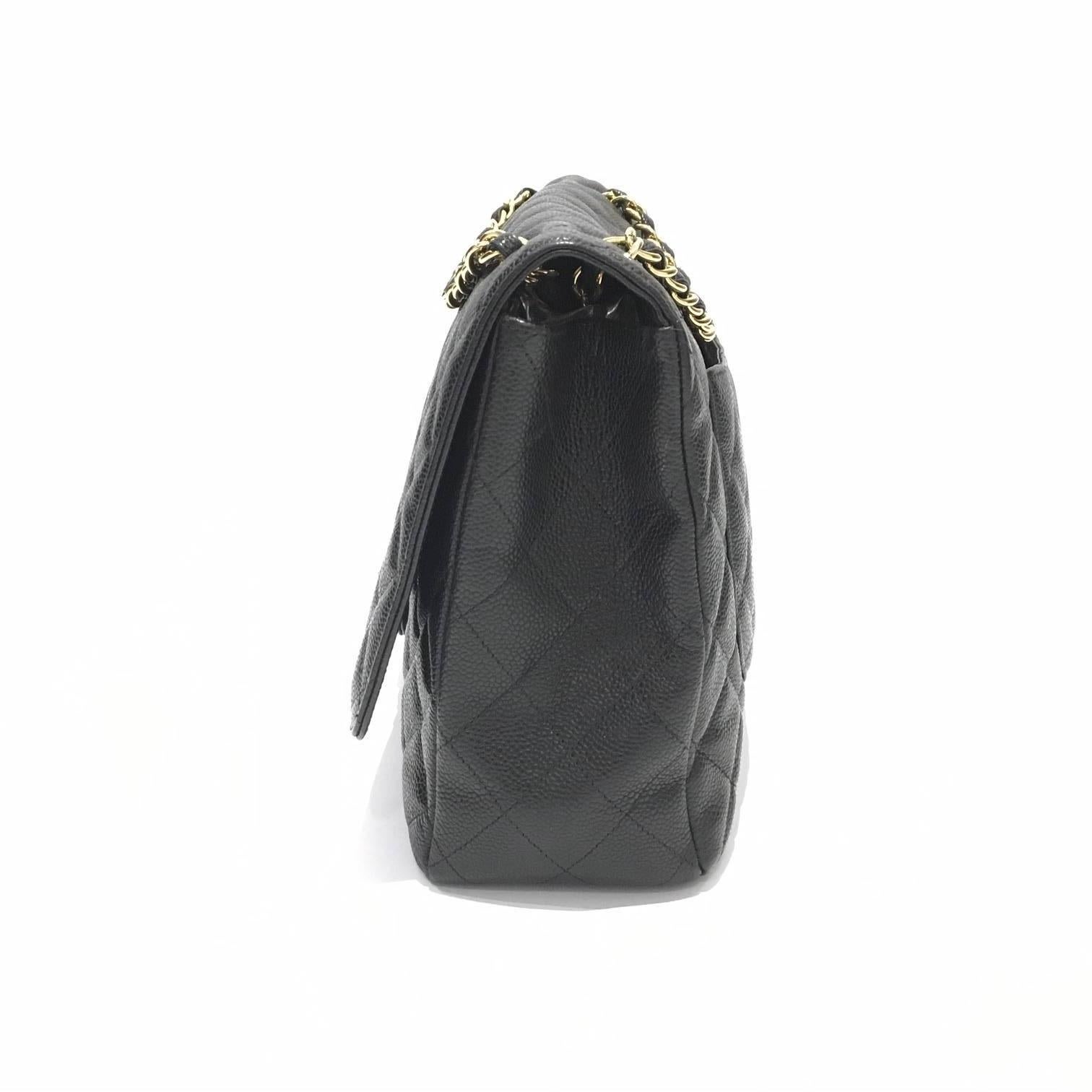 Chanel Classic Maxi Jumbo Black Caviar Leather Bag, 2009 3