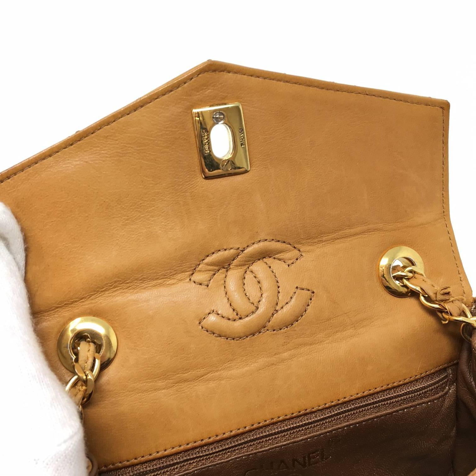 Chanel Paris Mini Vintage Flap Bag, Lambskin Biscuit Color, '80 8