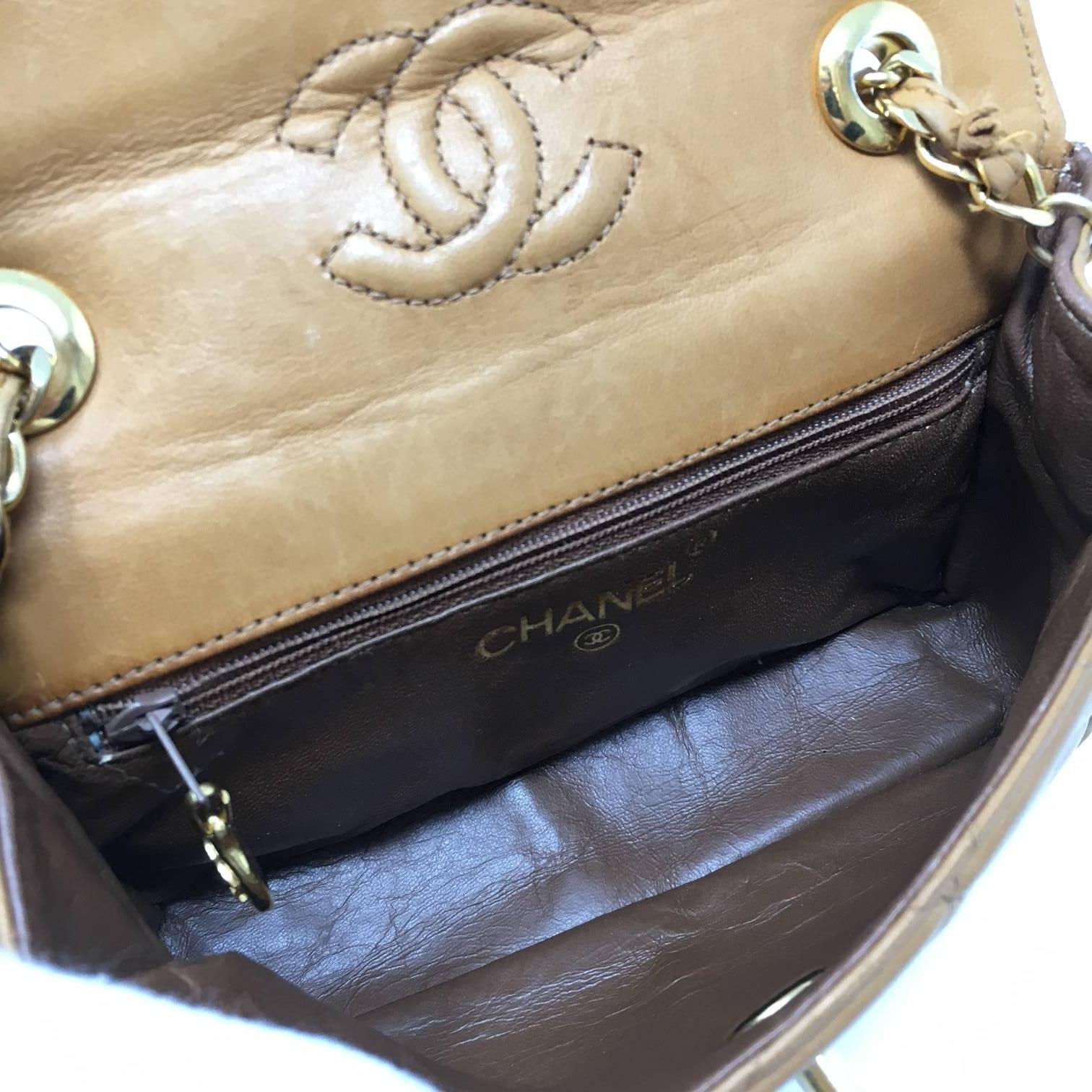 Chanel Paris Mini Vintage Flap Bag, Lambskin Biscuit Color, '80 10