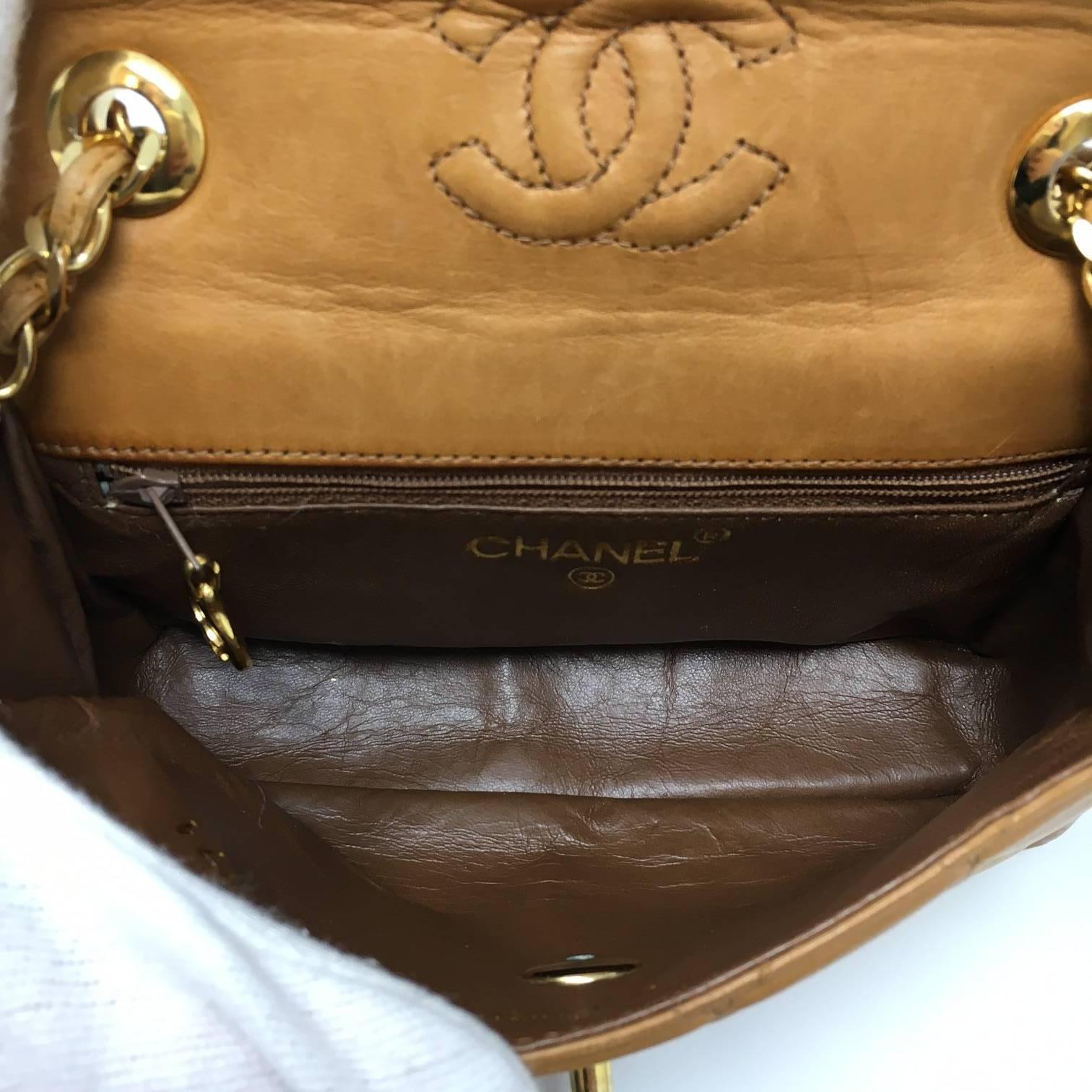 Chanel Paris Mini Vintage Flap Bag, Lambskin Biscuit Color, '80 12