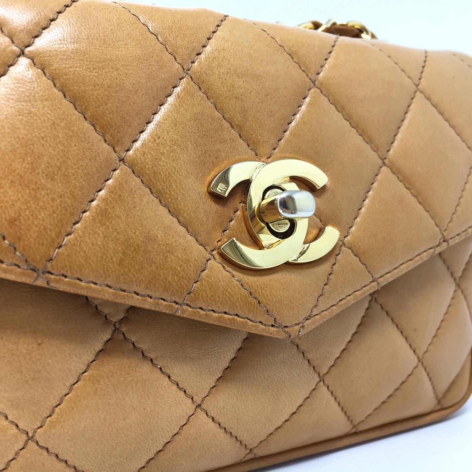Women's Chanel Paris Mini Vintage Flap Bag, Lambskin Biscuit Color, '80