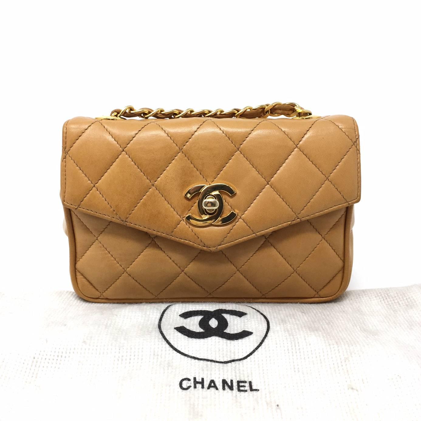Chanel Paris Mini Vintage Flap Bag, Lambskin Biscuit Color, '80 1