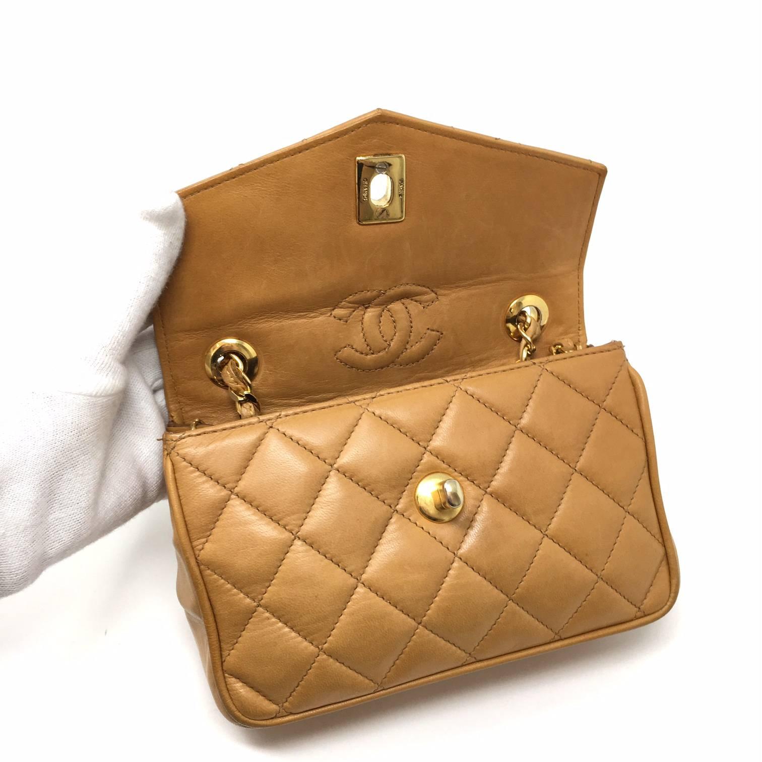 Chanel Paris Mini Vintage Flap Bag, Lambskin Biscuit Color, '80 5