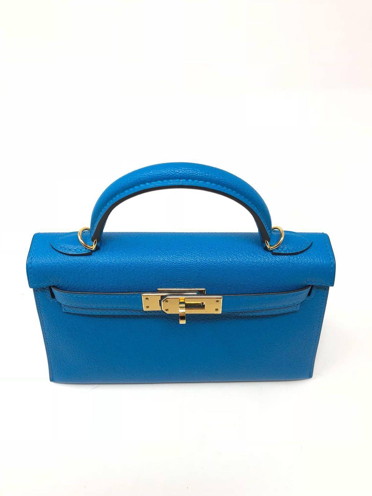 Hermes Kelly Bag 20 Mini Kelly II Blue Zanzibar Chevre Gold Hardware, 2017 5
