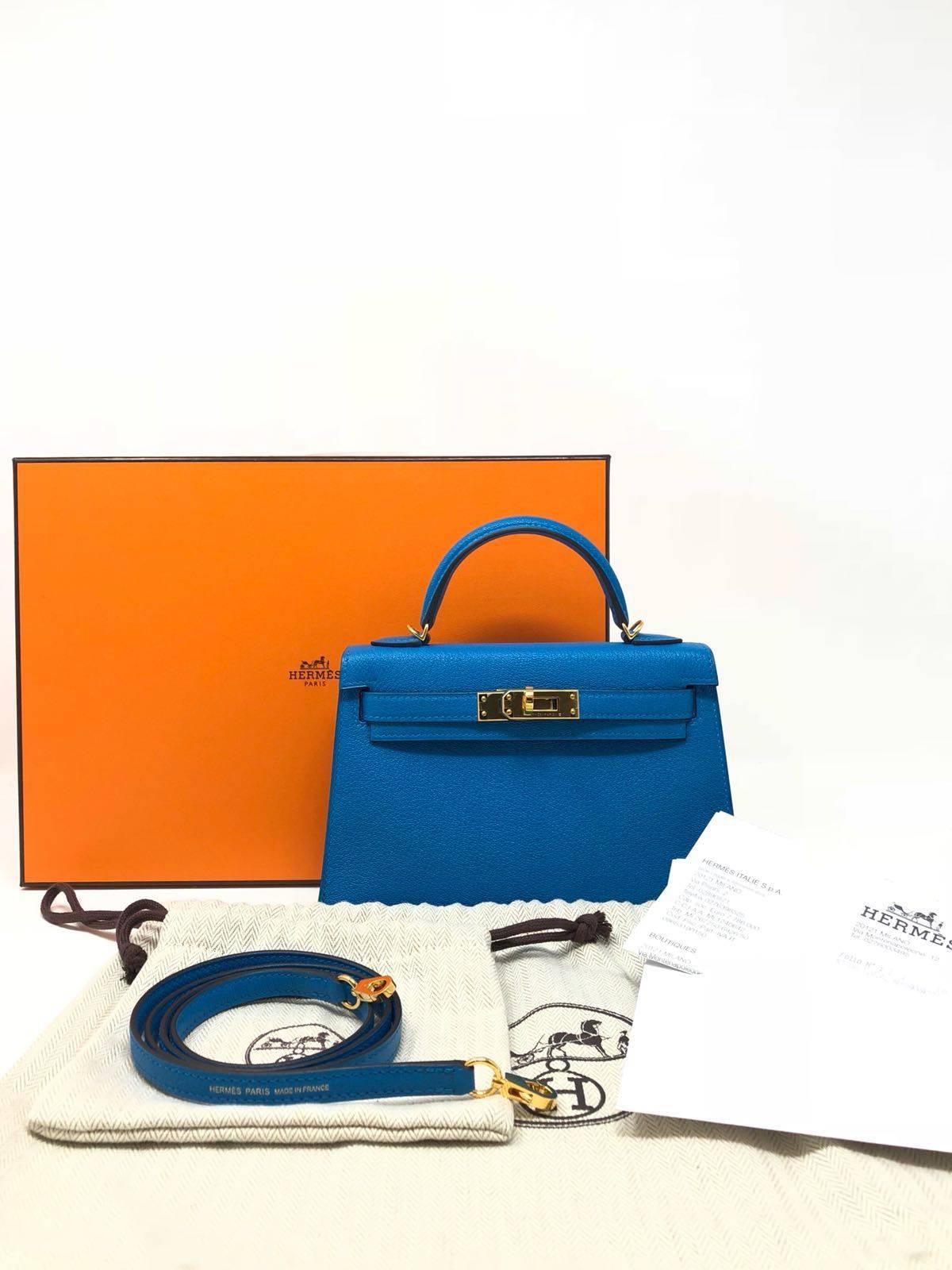Hermes Kelly Bag 20 Mini Kelly II Blue Zanzibar Chevre Gold Hardware, 2017 4
