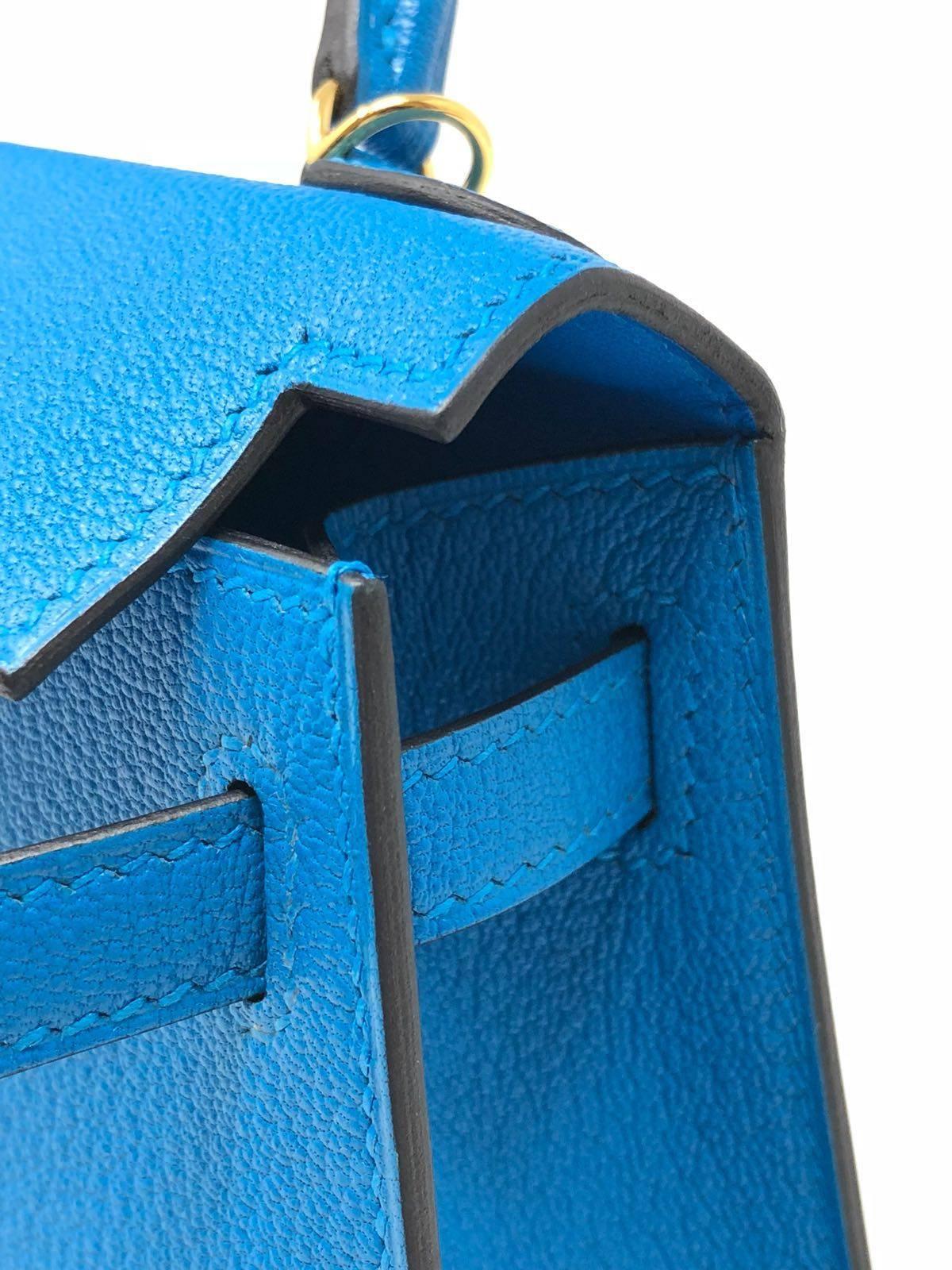 Hermes Kelly Bag 20 Mini Kelly II Blue Zanzibar Chevre Gold Hardware, 2017  7