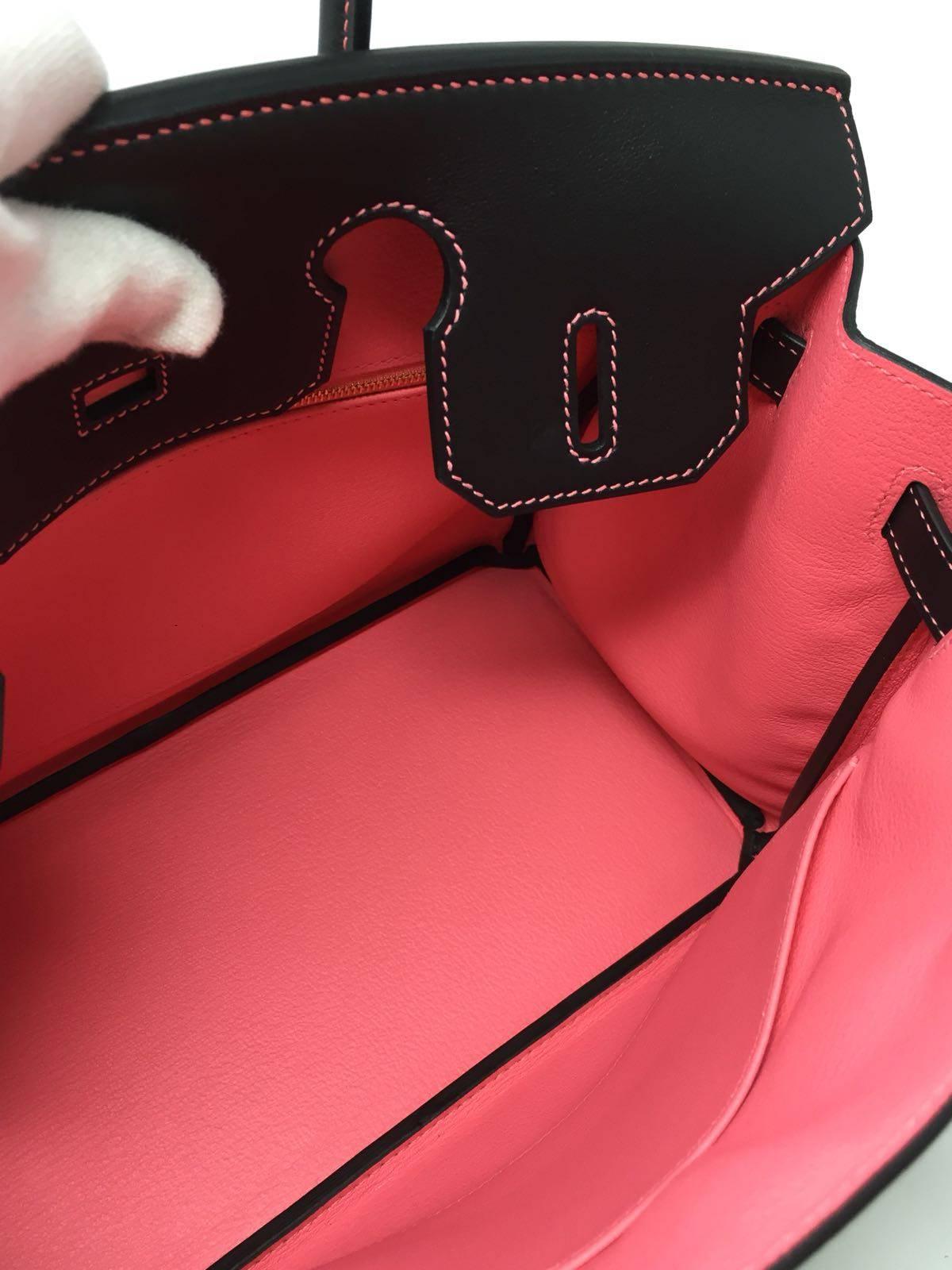 Hermes Black and Rose Azalee Chevre Special Order Birkin 30 cm Bag, 2018  2